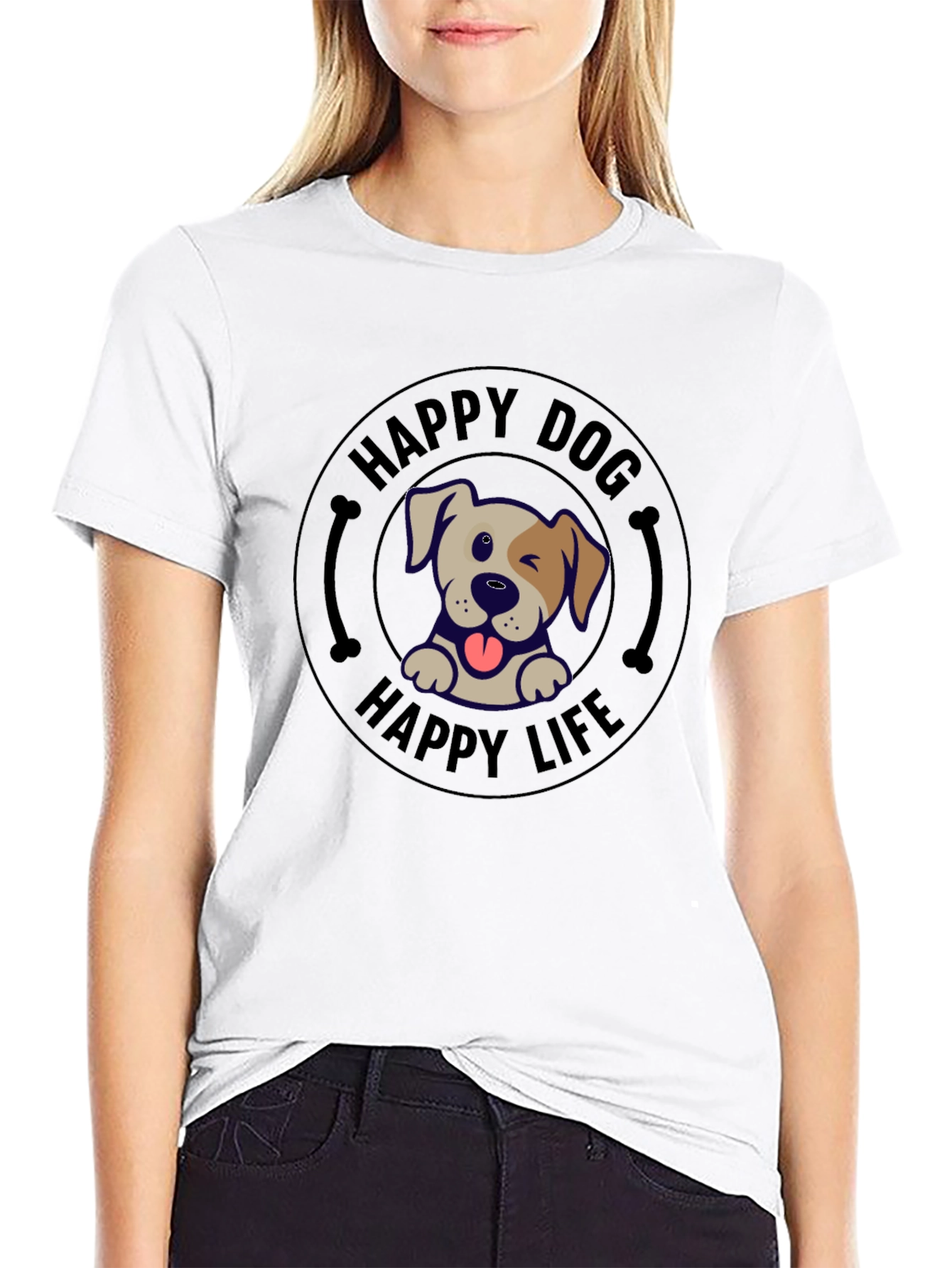 Black Happy Dog Happy Life T-Shirt view 9