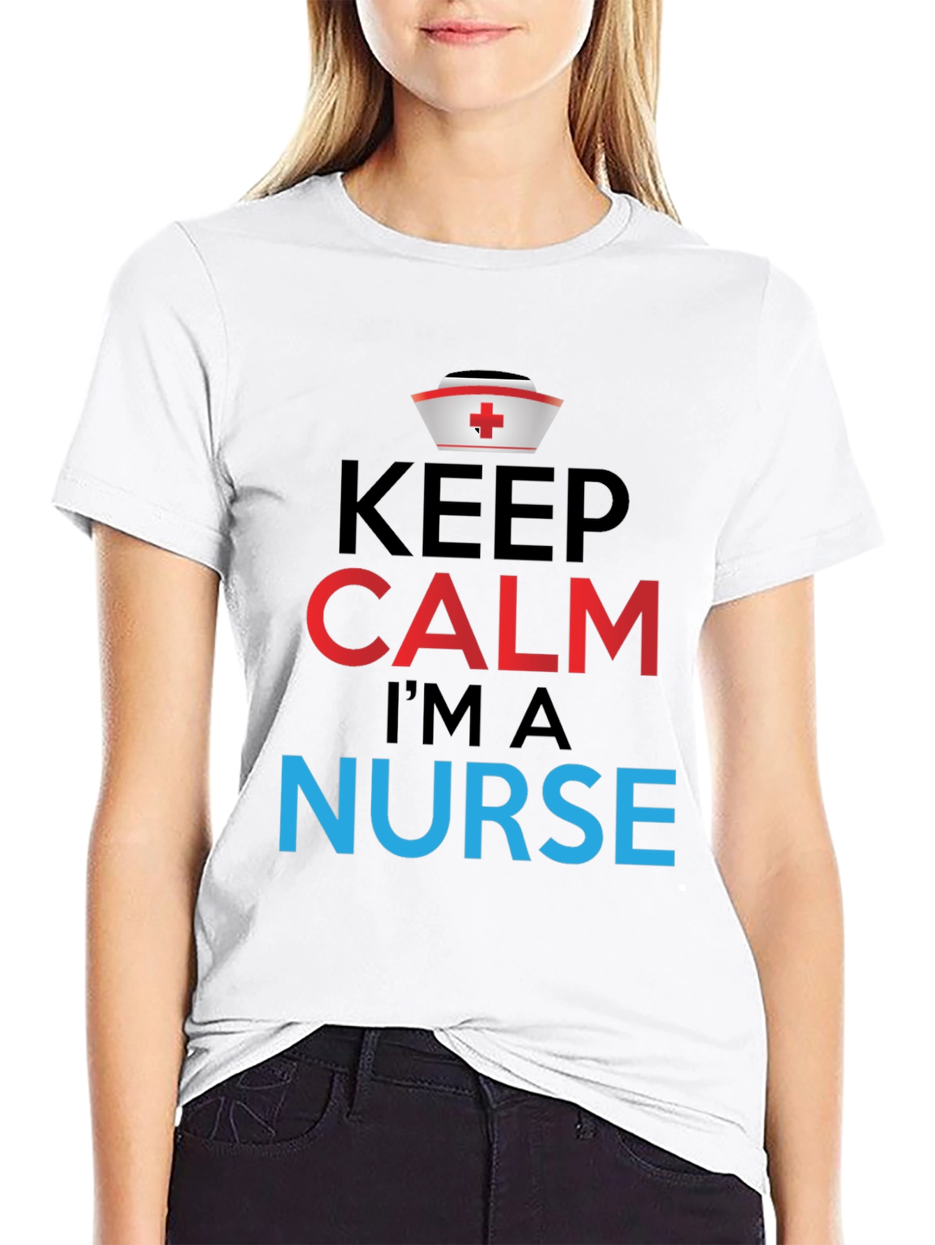 Black Keep Calm I'm a Nurse Graphic Tee view 9