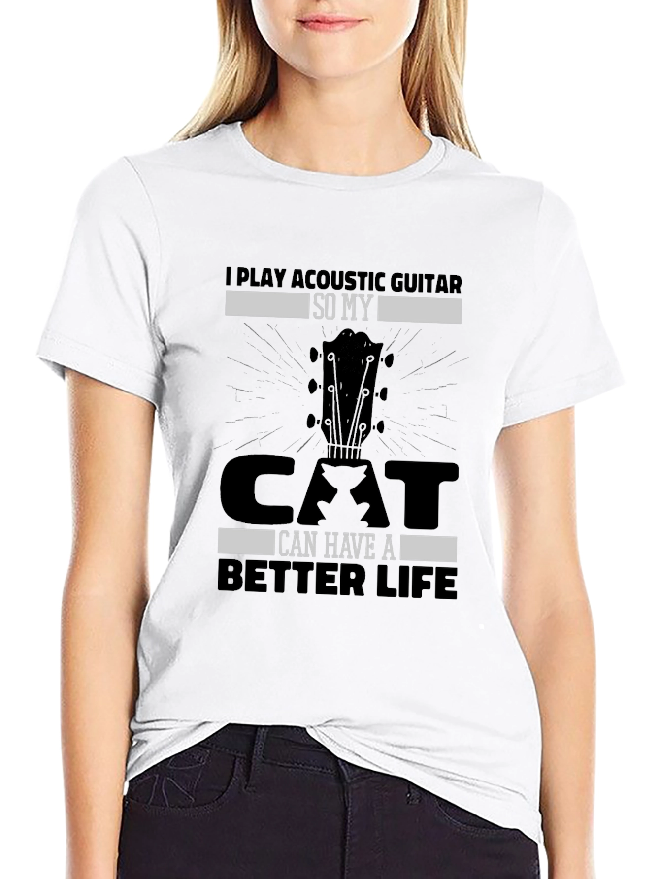 Black Acoustic Guitar Cat Lover T-Shirt view 9