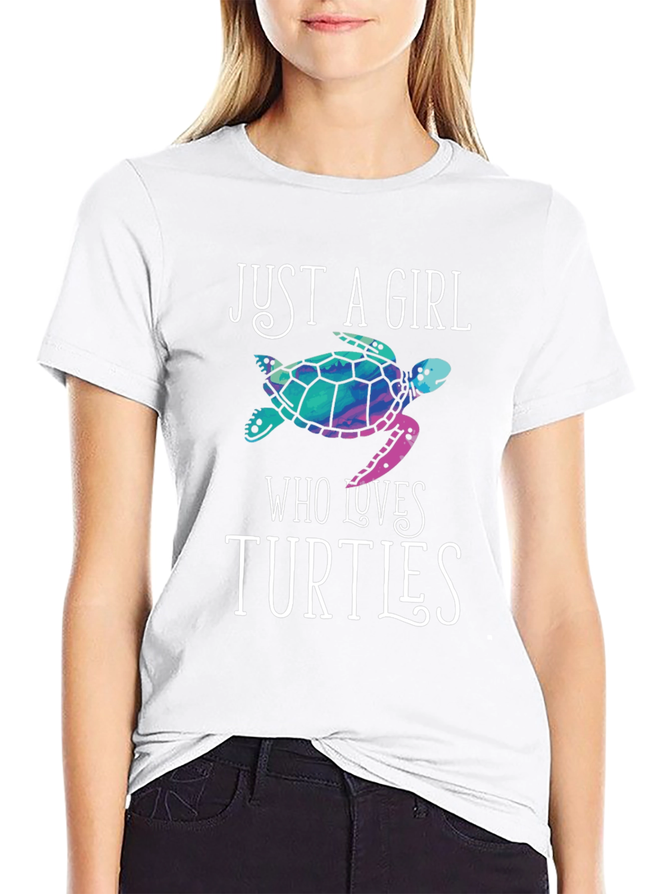 Black Just a Girl Who Loves Turtles T-Shirt view 9