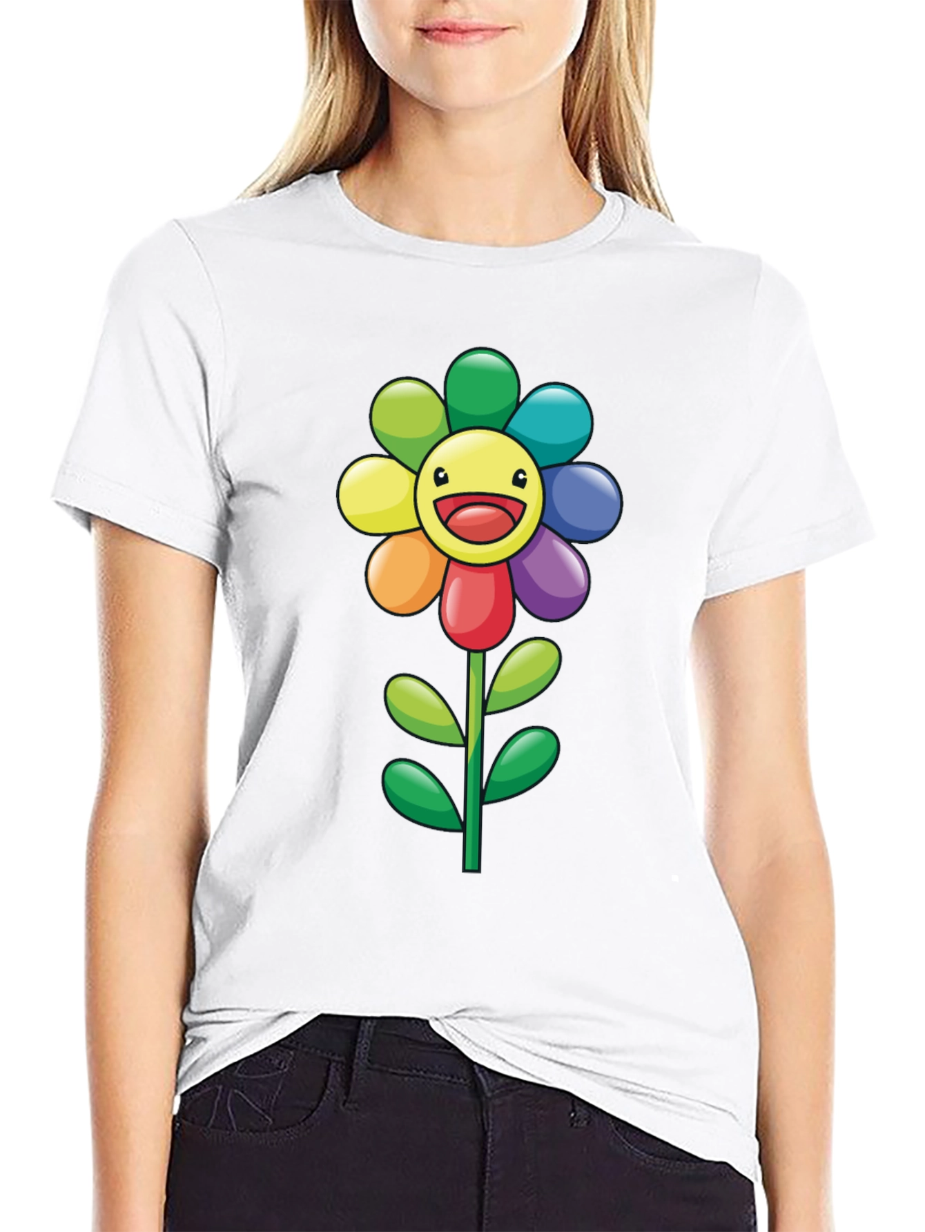 Black Rainbow Flower Graphic Tee - Black T-Shirt view 9