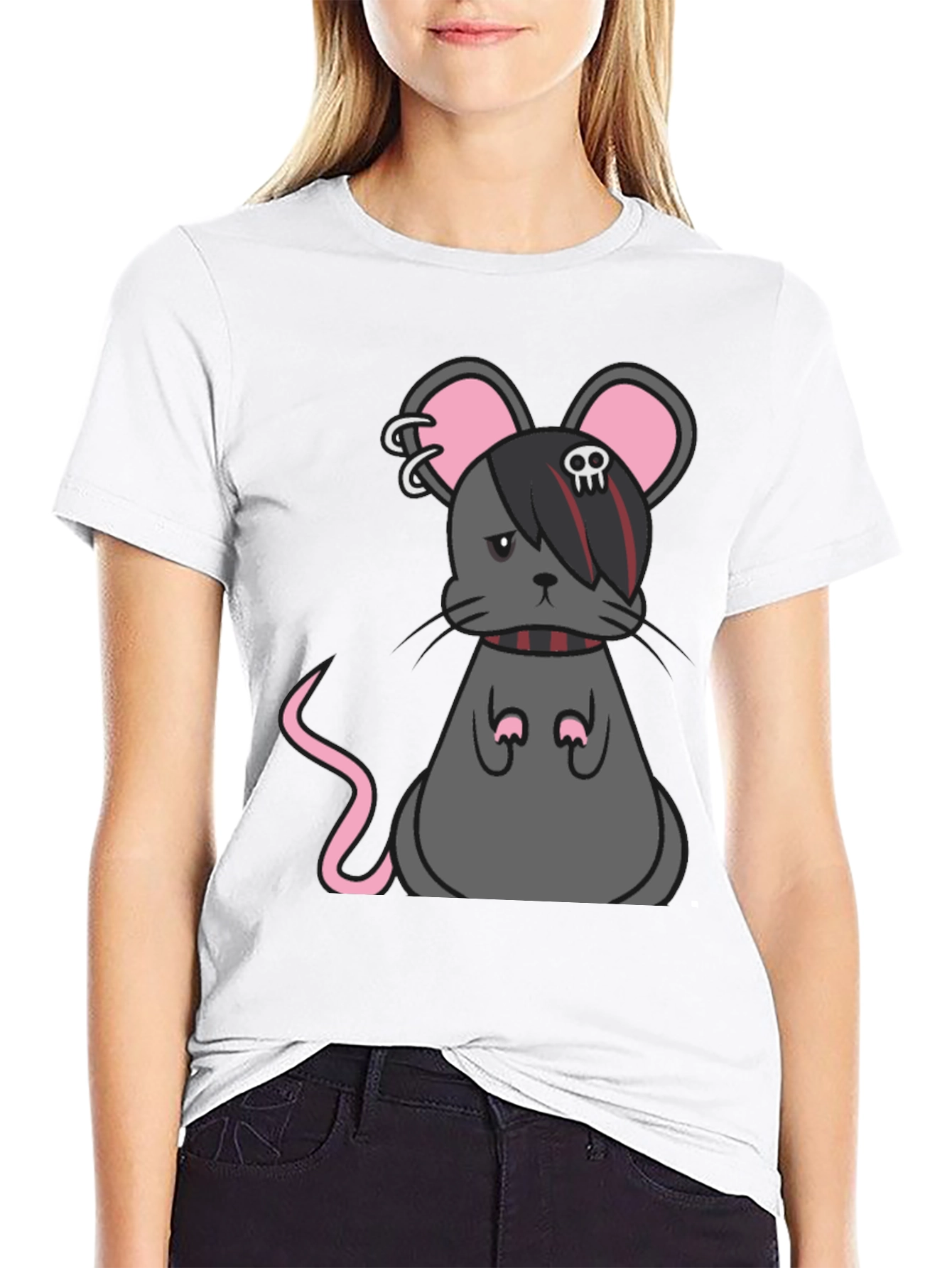 Black Emo Mouse Graphic Tee - Black Cotton Blend view 9