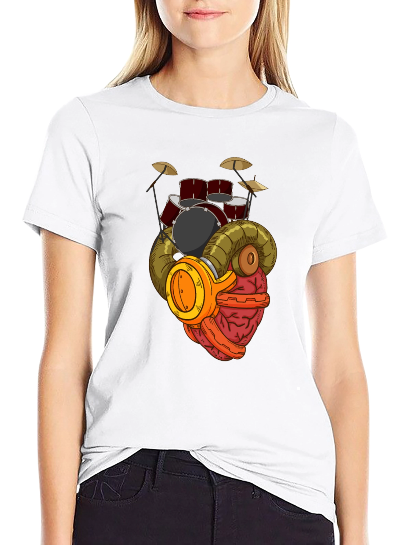 Black Drummer Brain T-Shirt - Music Lover Gift view 9