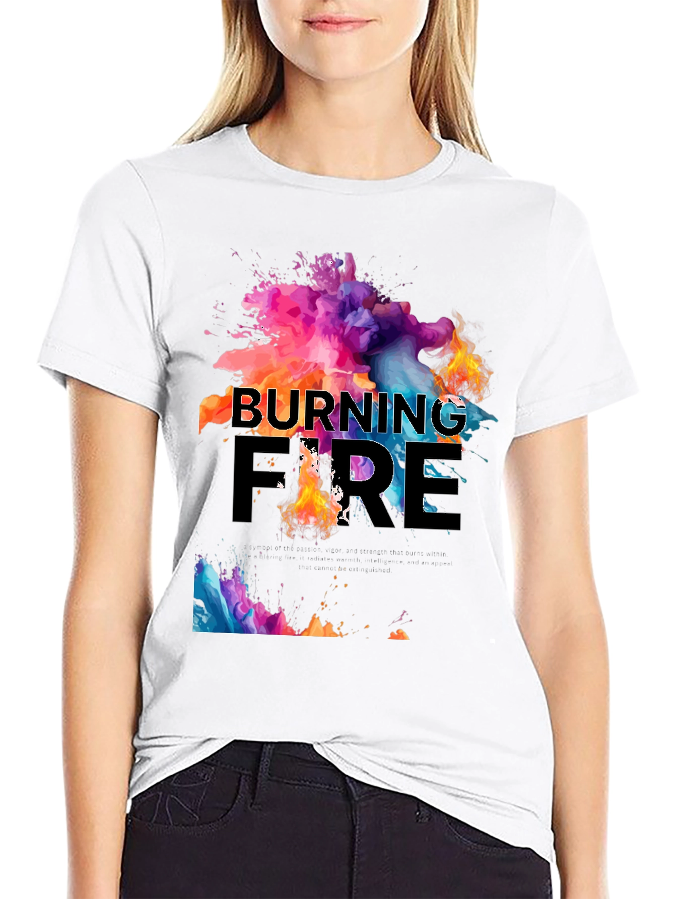Black Burning Fire Graphic Print T-Shirt view 9