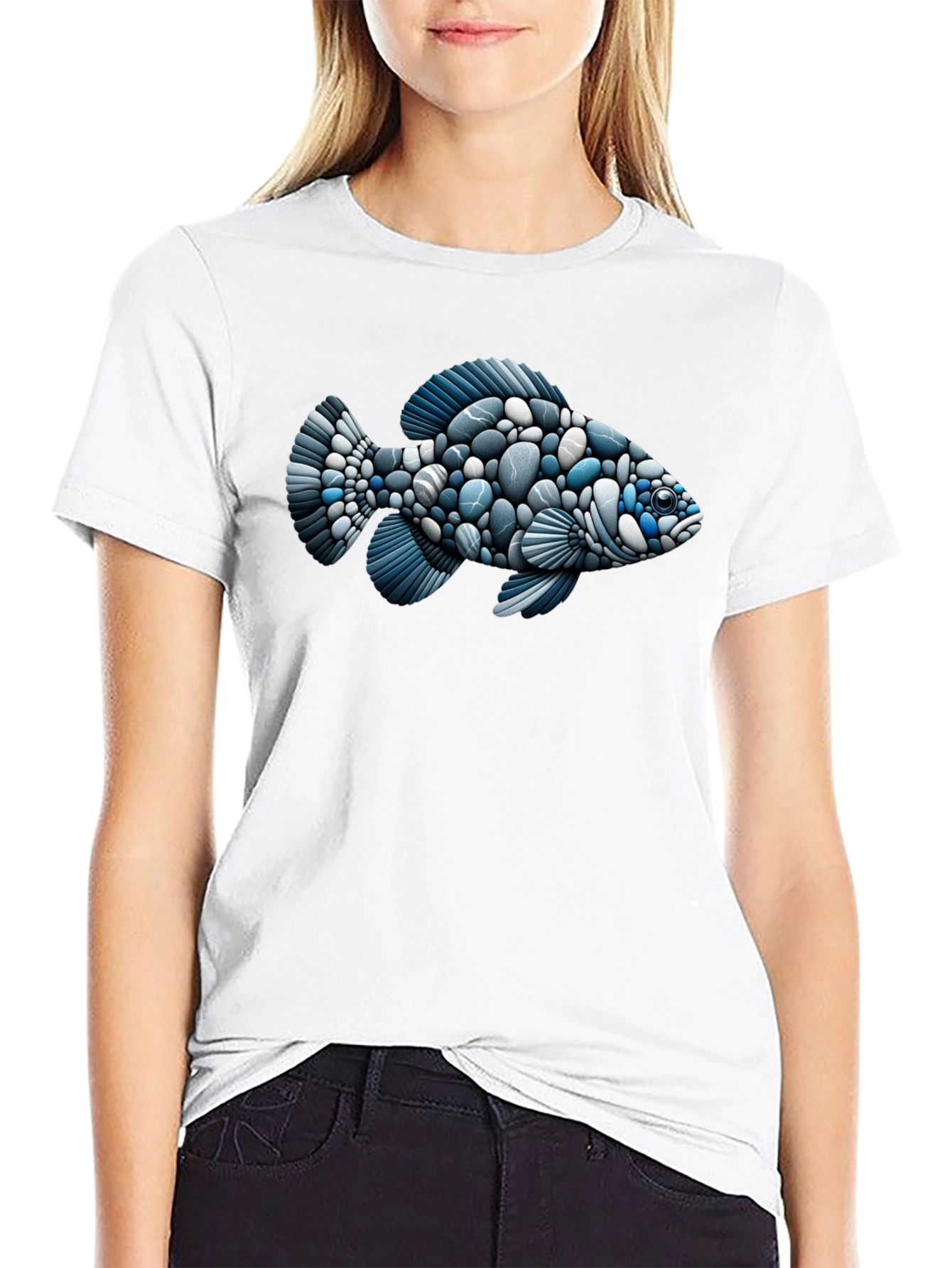 Black Stone Fish Graphic Tee - Black Cotton Blend Shirt view 9
