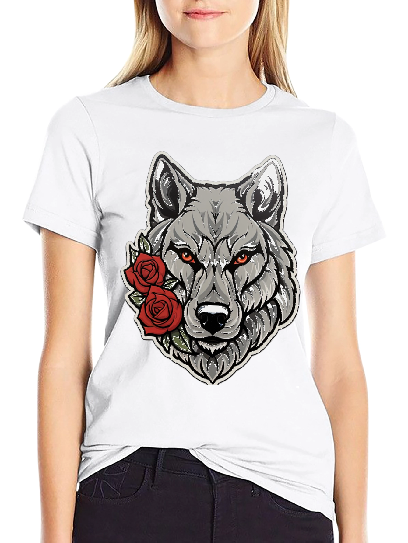 Black Wolf & Roses Graphic Tee - Men's Black T-Shirt view 9