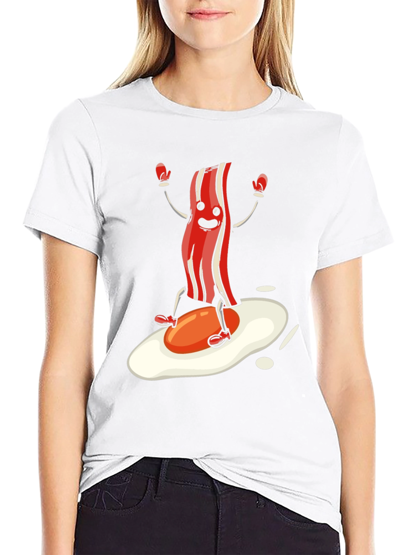 Black Bacon & Egg Cartoon Graphic Tee - Novelty Food Shirt view 9