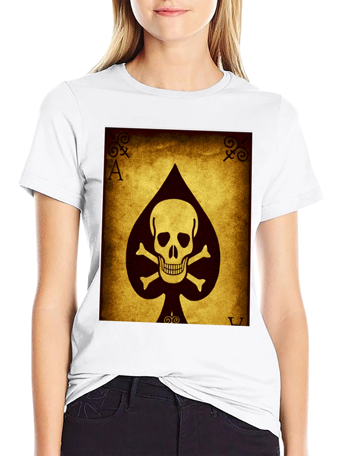 Black Ace of Spades Skull T-Shirt - Black Cotton Tee view 9