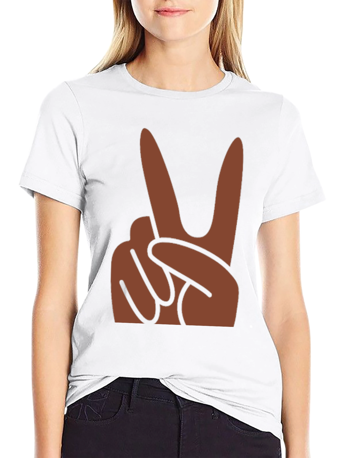 Black Peace Hand Sign Graphic Black T-Shirt view 9
