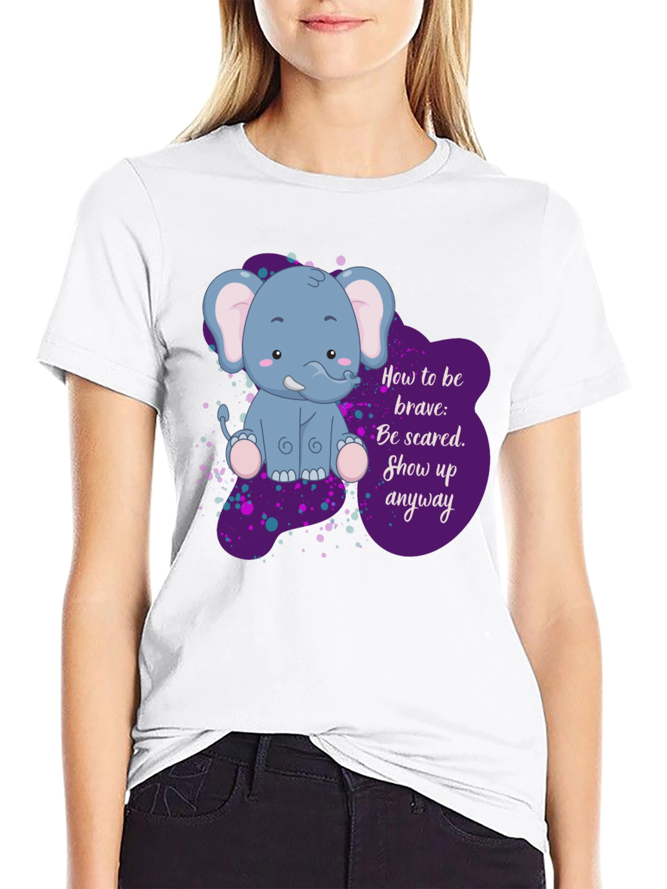 Black Be Brave Elephant T-Shirt - Inspirational Graphic Tee view 9