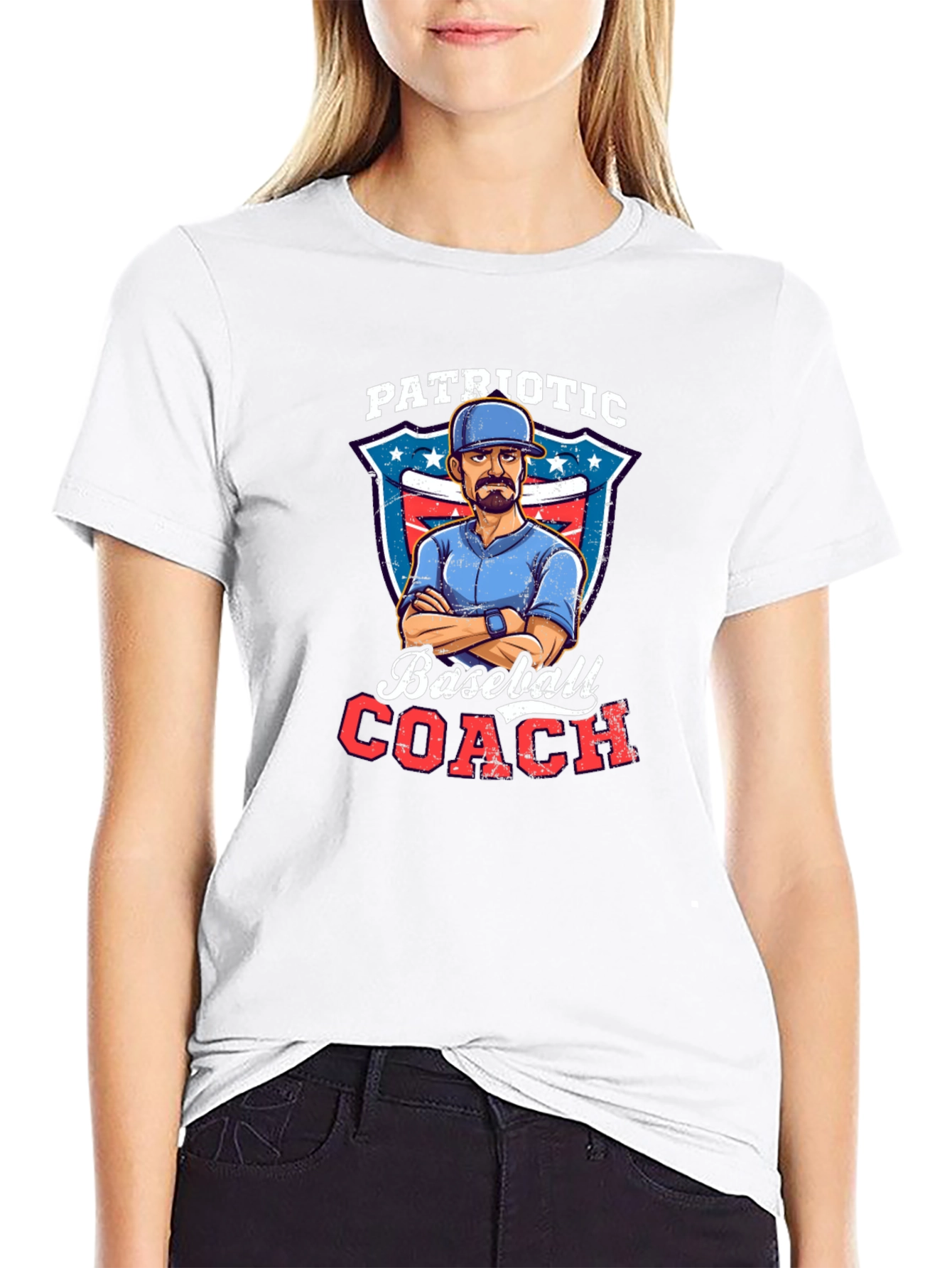 Black Patriotic Baseball Coach Graphic Tee view 9