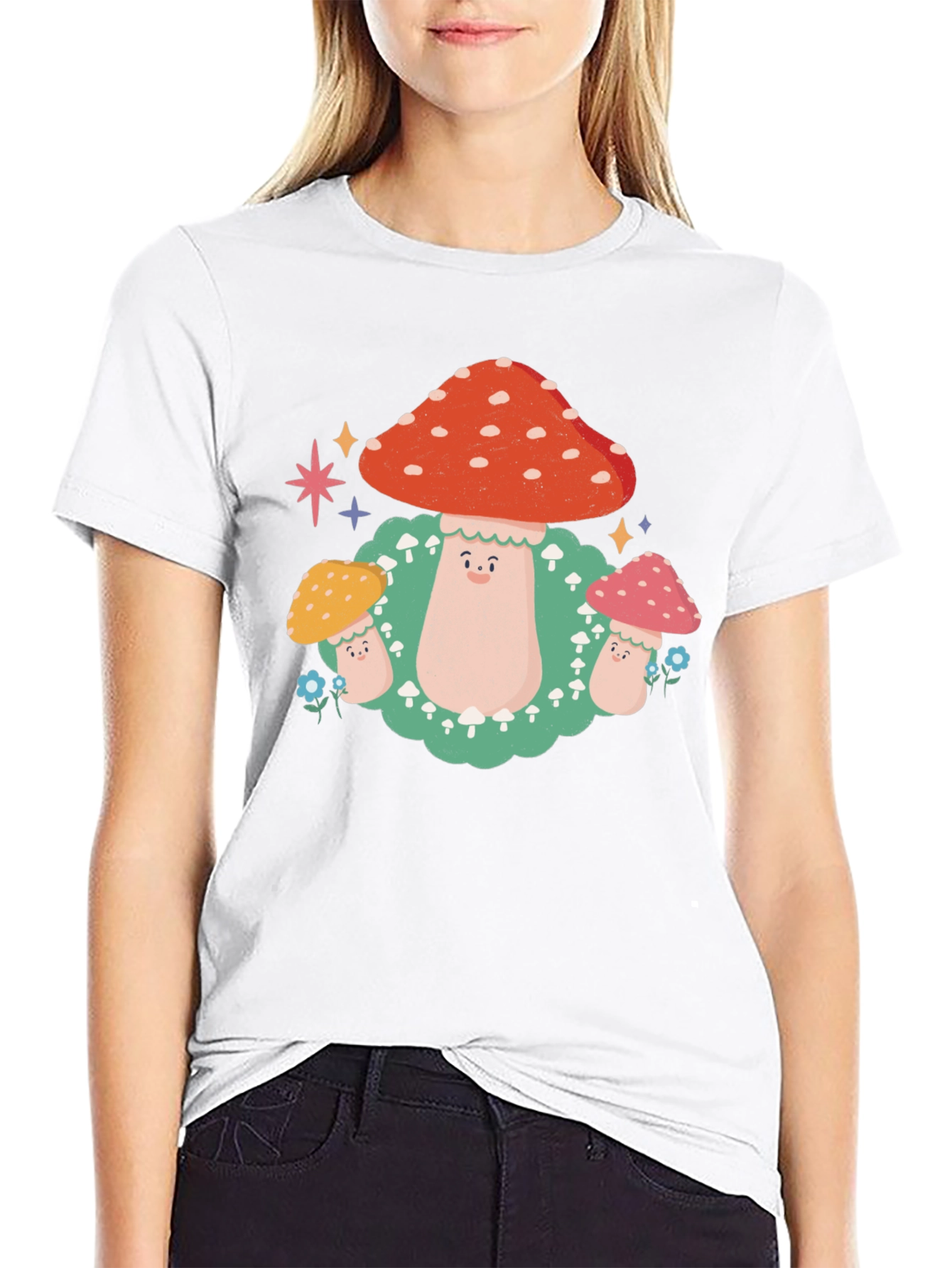 Black Mushroom Graphic T-Shirt - Funky Forest Design view 9
