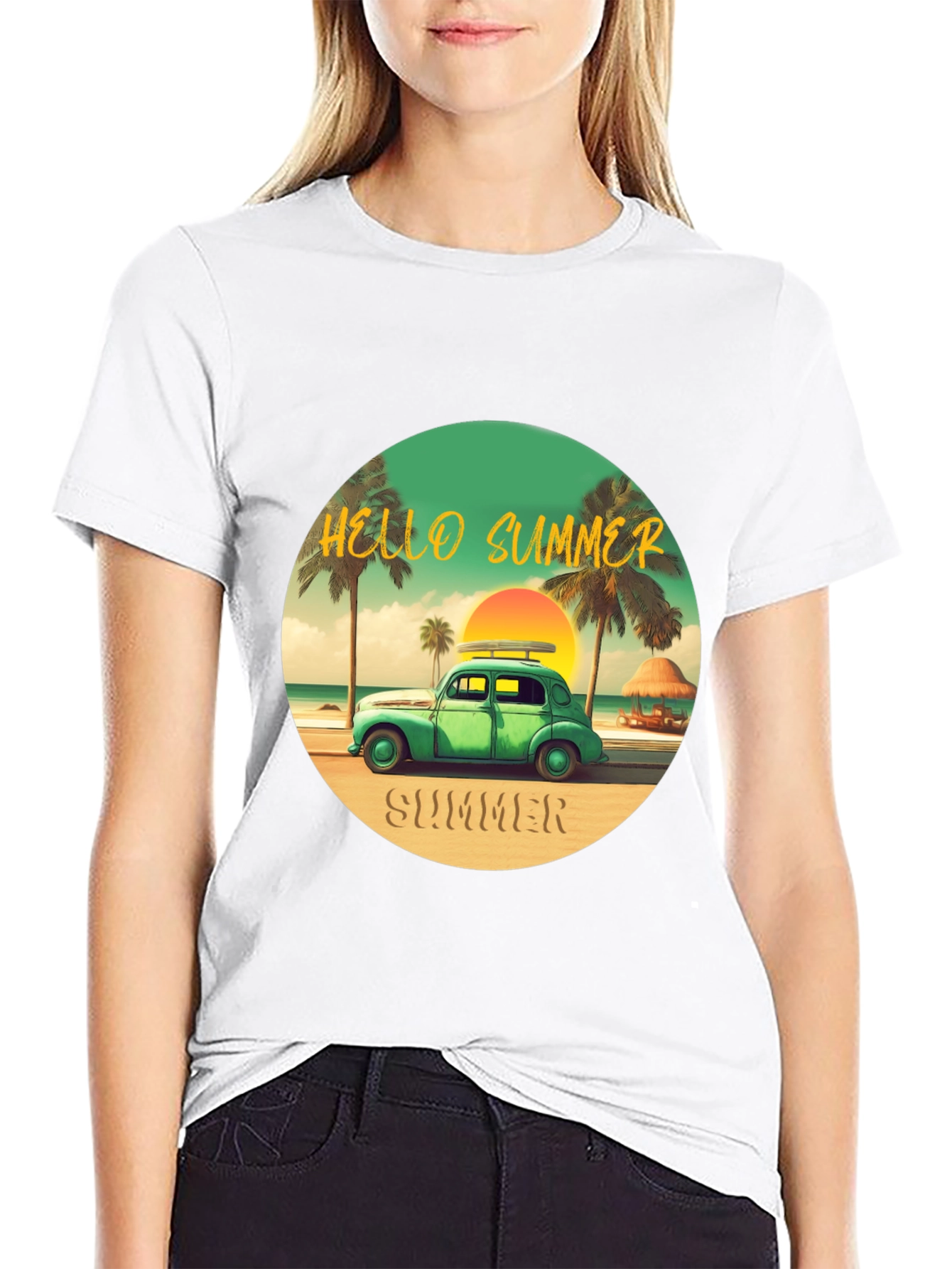 Black Summer Beach Car T-Shirt view 9