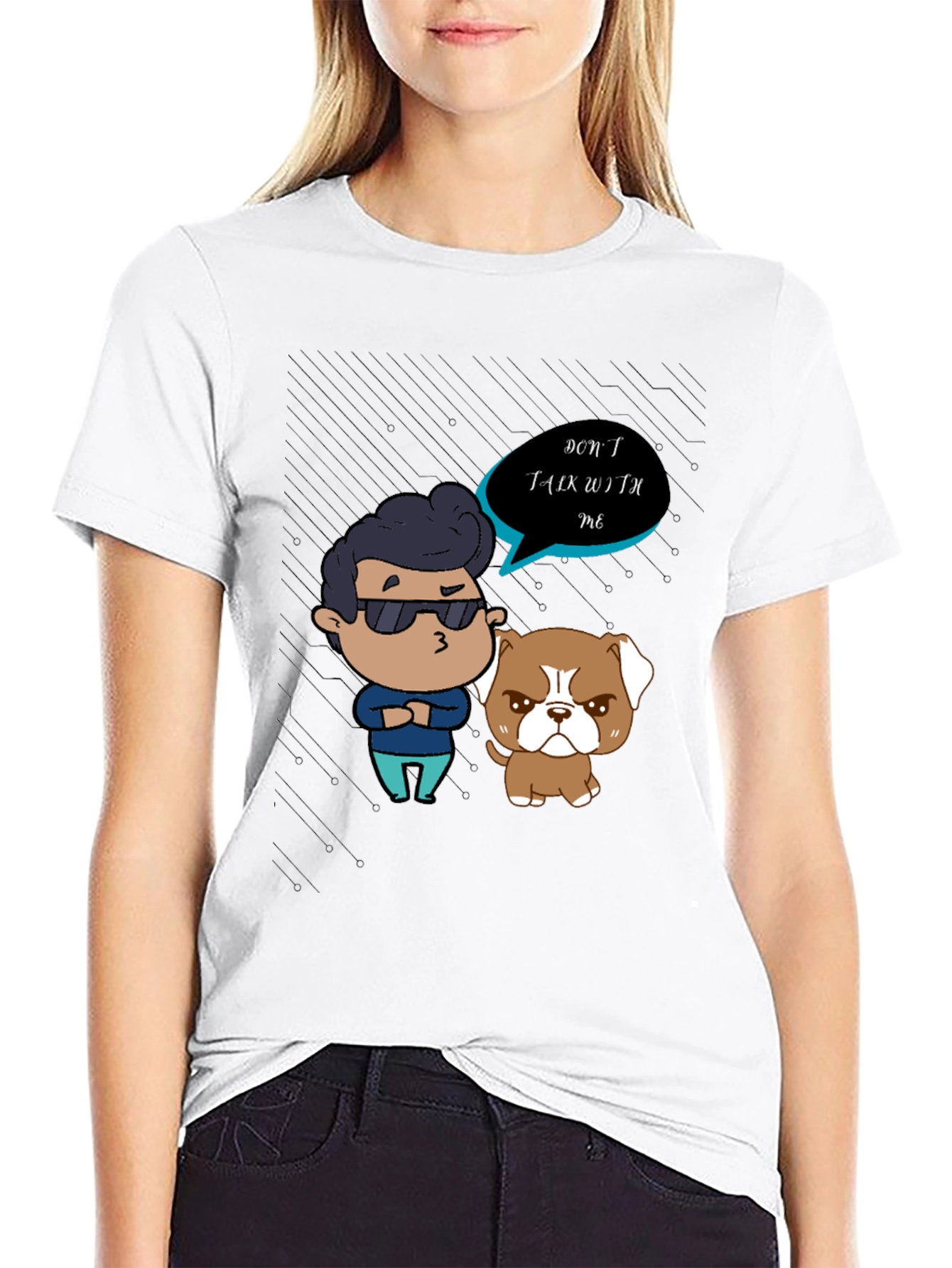 Black Grumpy Cartoon Graphic T-Shirt view 9