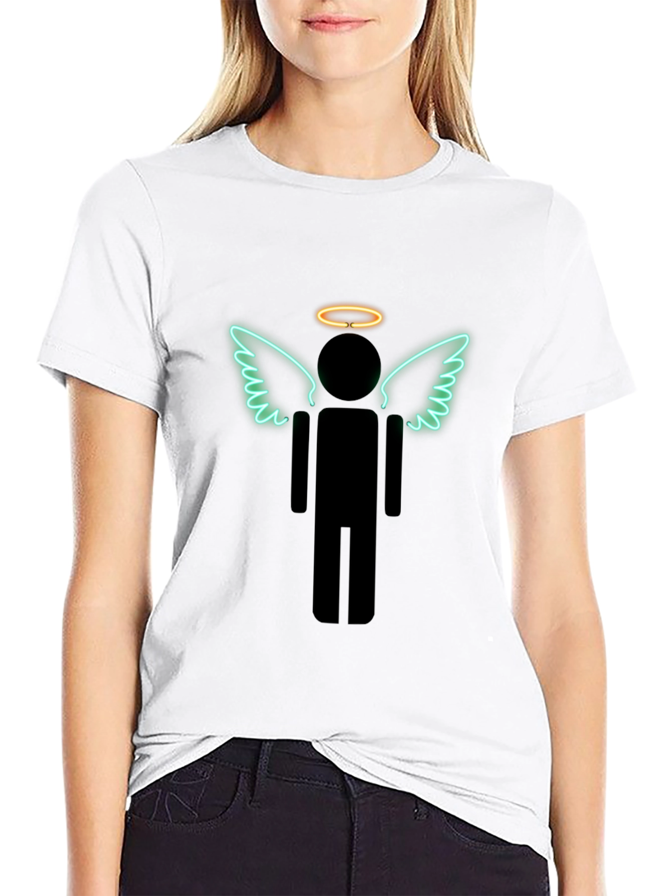 Black Angel Stick Figure Graphic Tee - Men's Black T-Shirt view 9