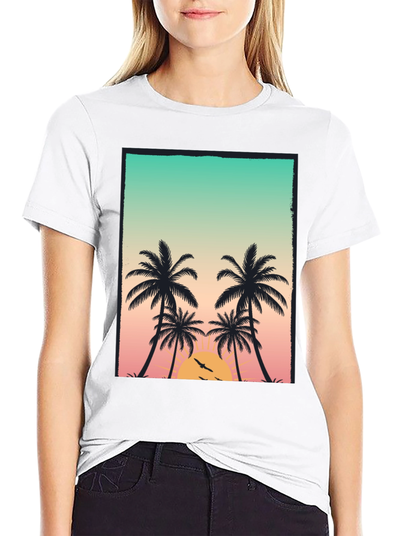Black Sunset Palm Tree Graphic T-Shirt view 9