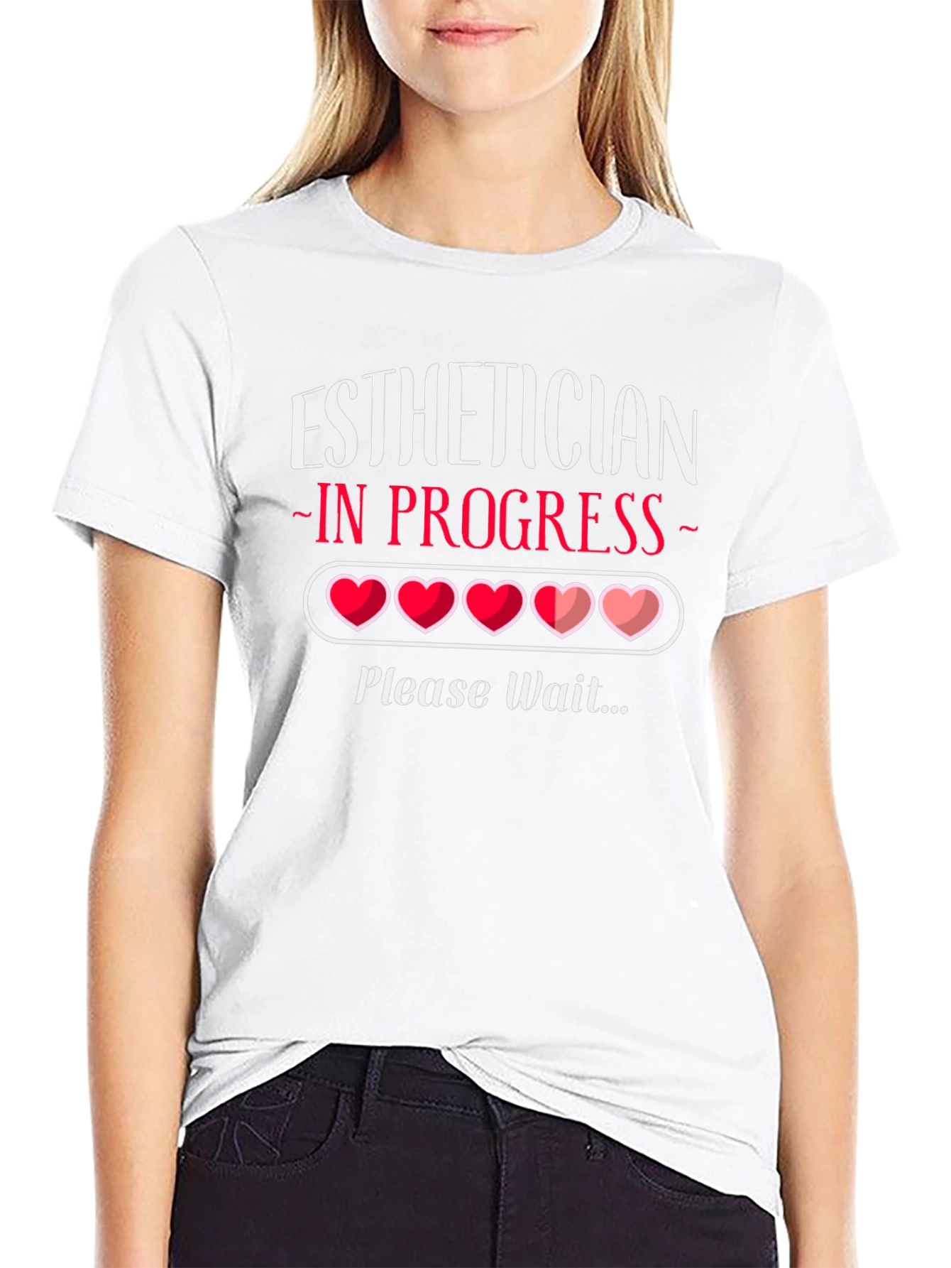 Black Esthetician In Progress T-Shirt - Please Wait Loading Hearts Tee view 9
