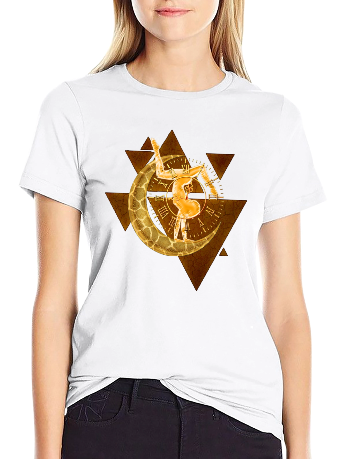 Black Geometric Moon Clock Graphic T-Shirt view 9