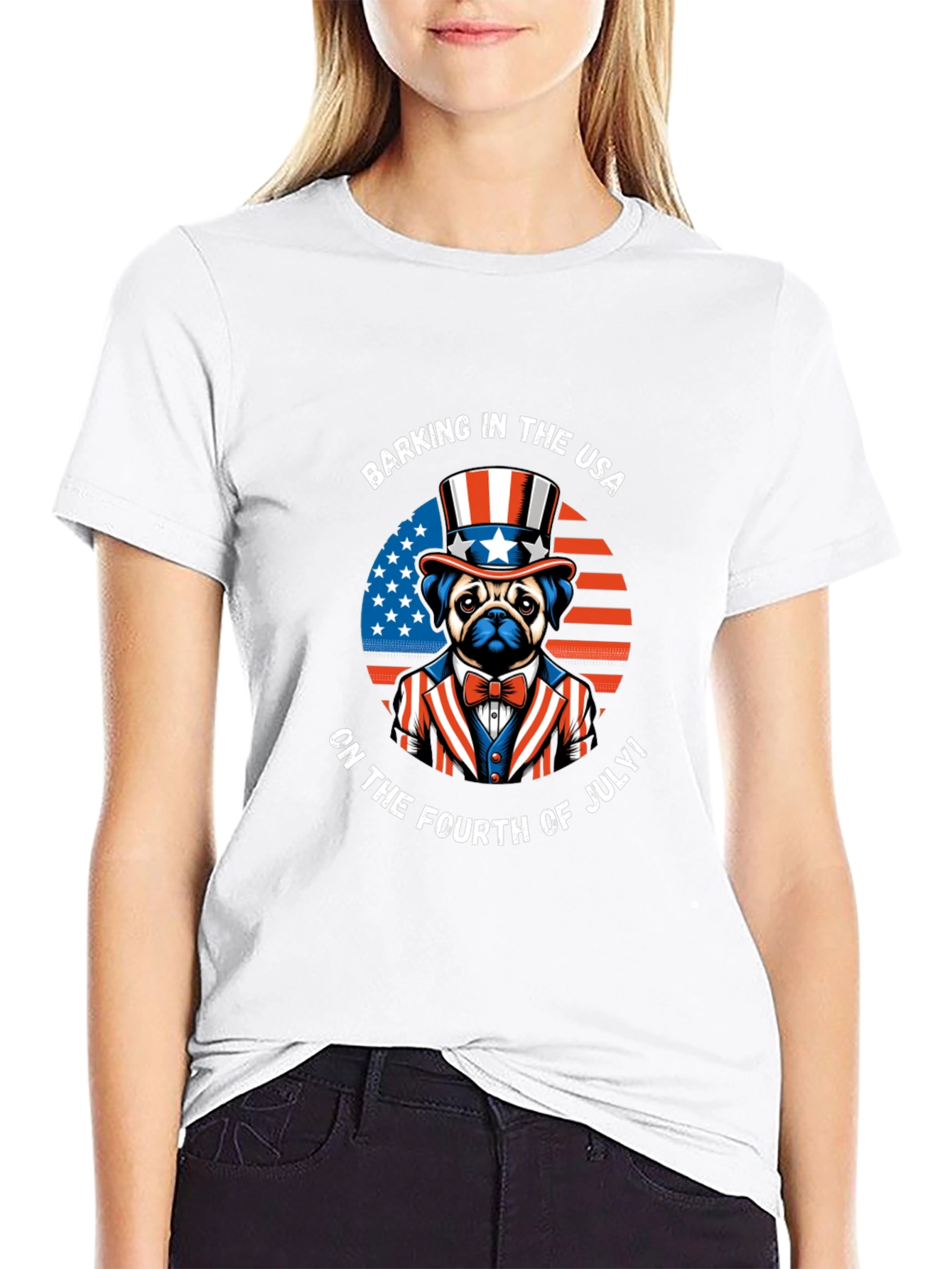 Black Patriotic Pug T-Shirt - Barking in the USA! view 9