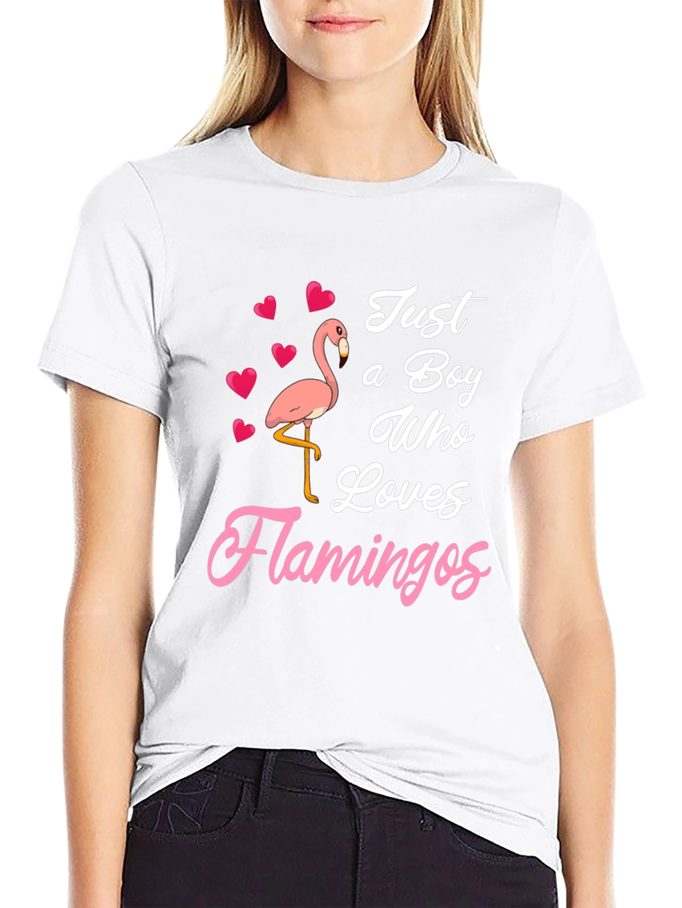 Black Just A Boy Who Loves Flamingos T-Shirt view 9