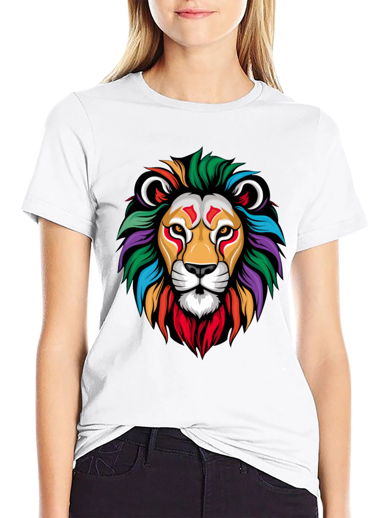 Black Colorful Lion Graphic Black T-Shirt view 9
