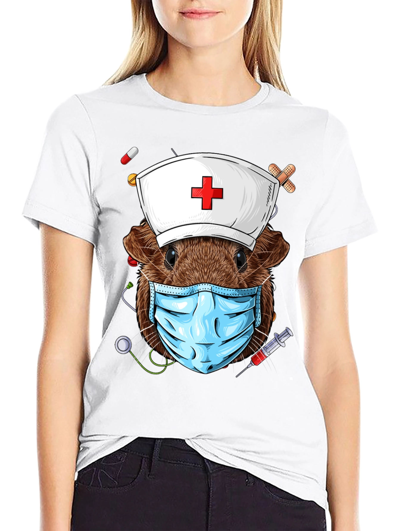 Black Nurse Guinea Pig Graphic T-Shirt view 9