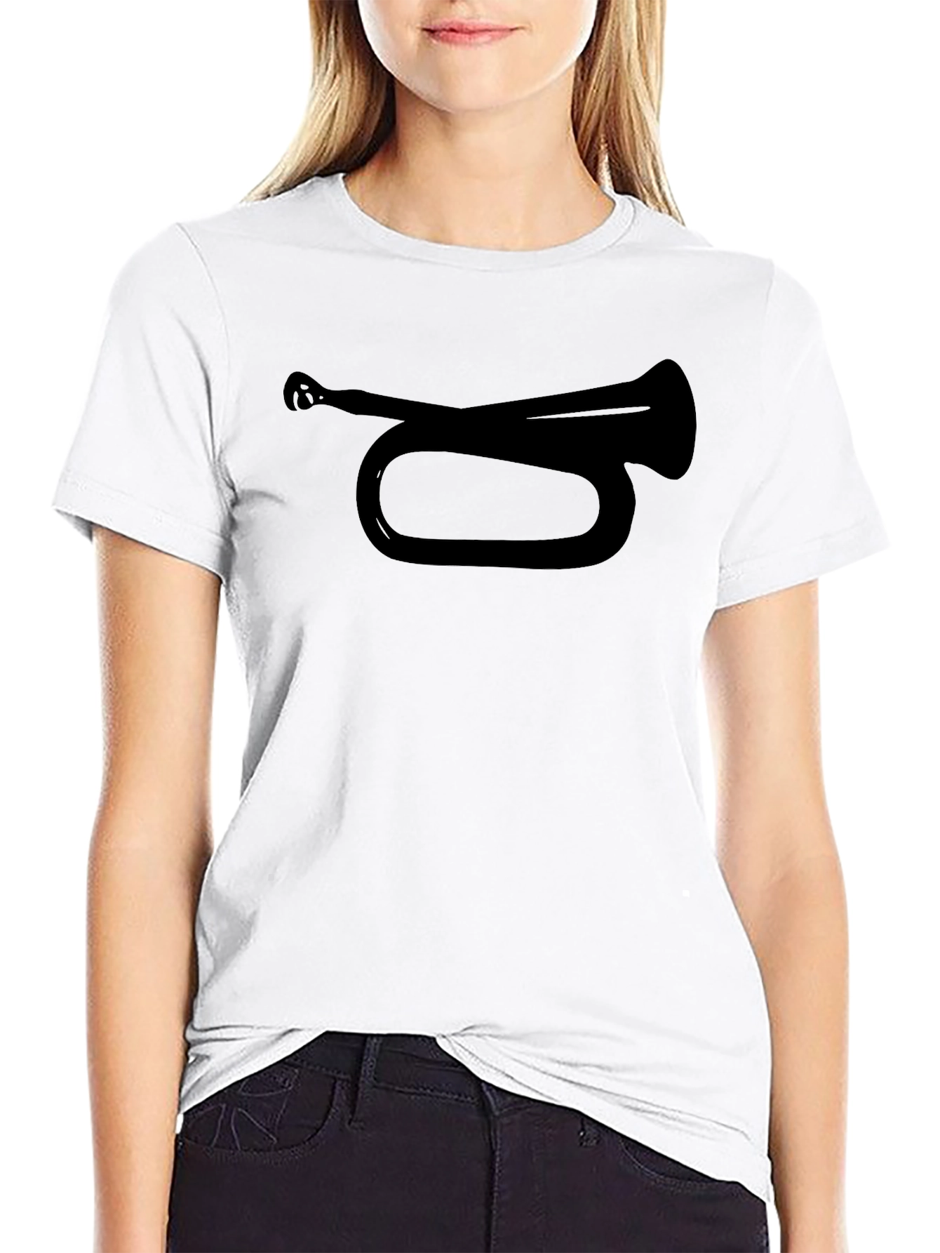 Black Black T-Shirt with Bugle Horn Design view 9