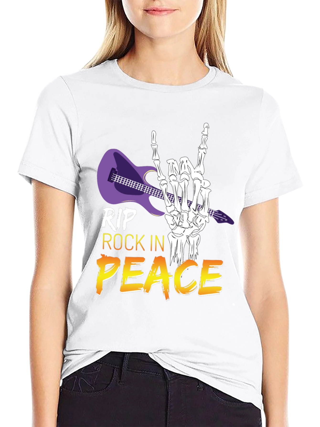 Black RIP Rock in Peace T-Shirt, Rock Hand Gesture view 9