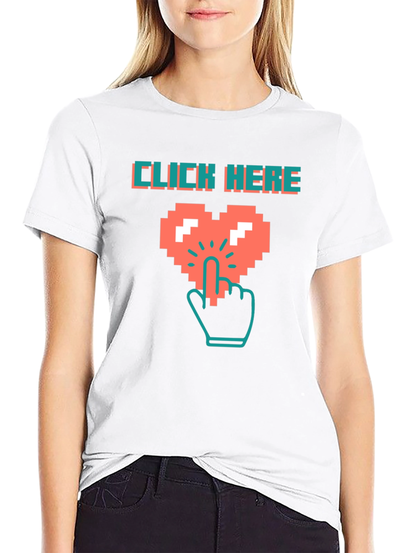 Black Click Here Pixel Heart Black T-Shirt view 9