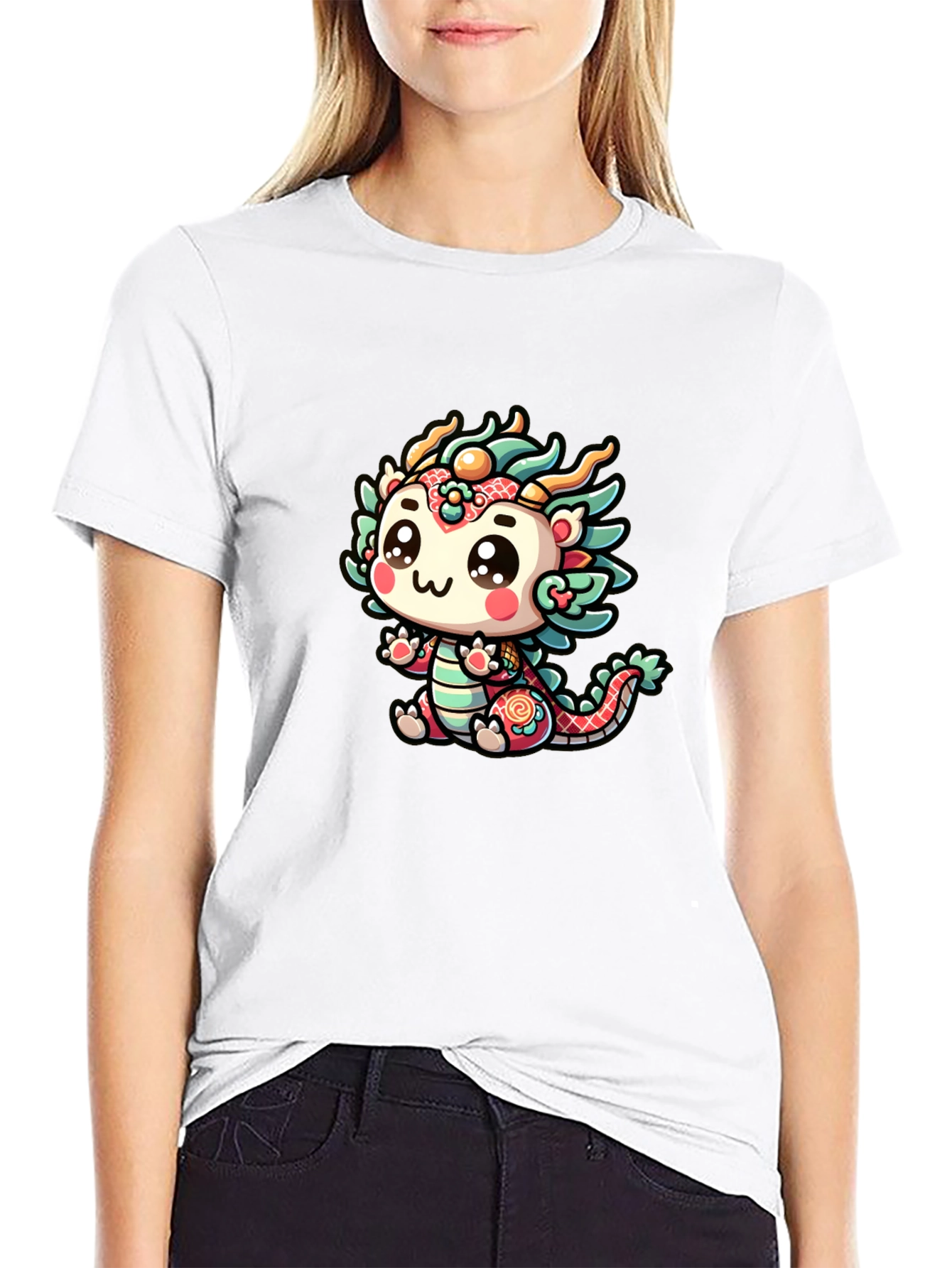 Black Cute Dragon Graphic Black T-Shirt view 9