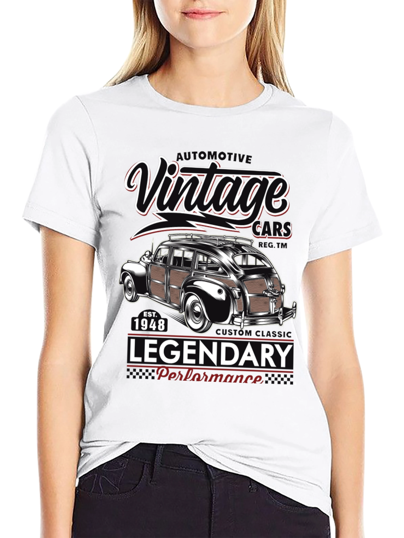 Black Vintage Cars T-Shirt - Legendary Performance 1948 view 9