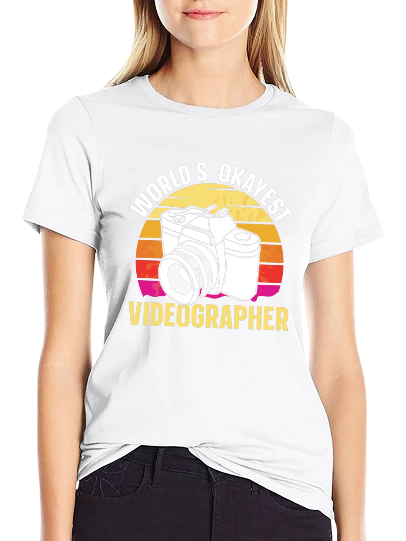 Black World's Okayest Videographer T-Shirt view 9