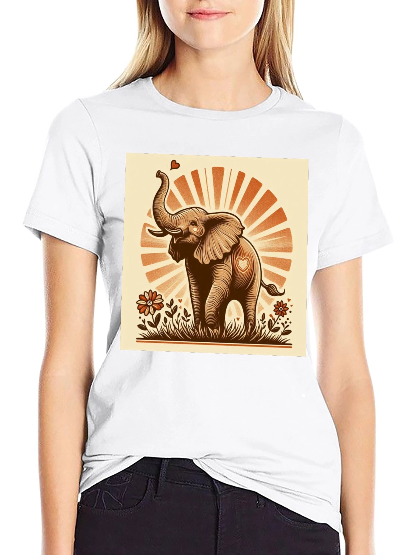 Black Cute Elephant Heart T-Shirt - Graphic Tee view 9