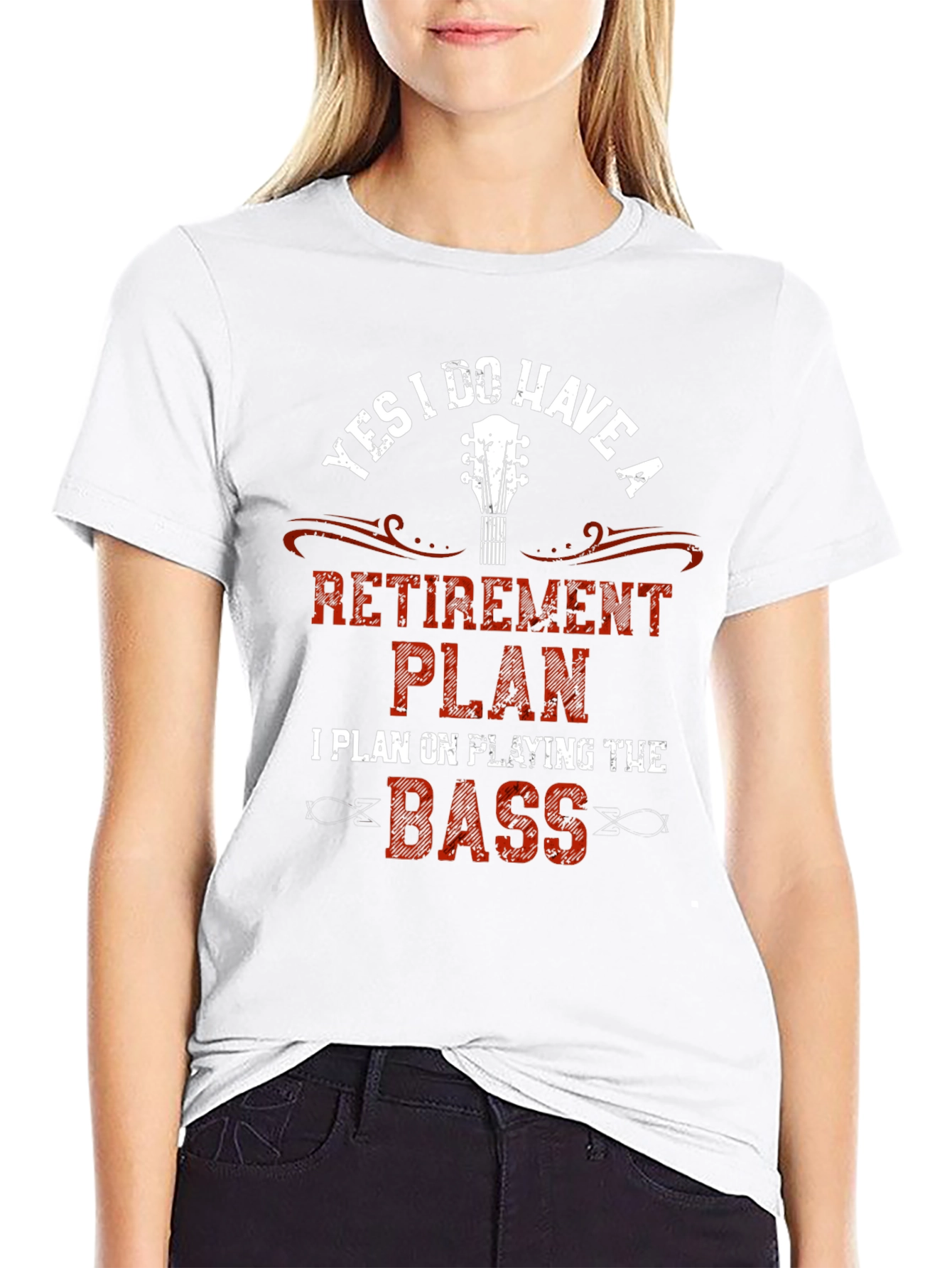 Black Retirement Plan Bass Guitar Graphic T-Shirt view 9