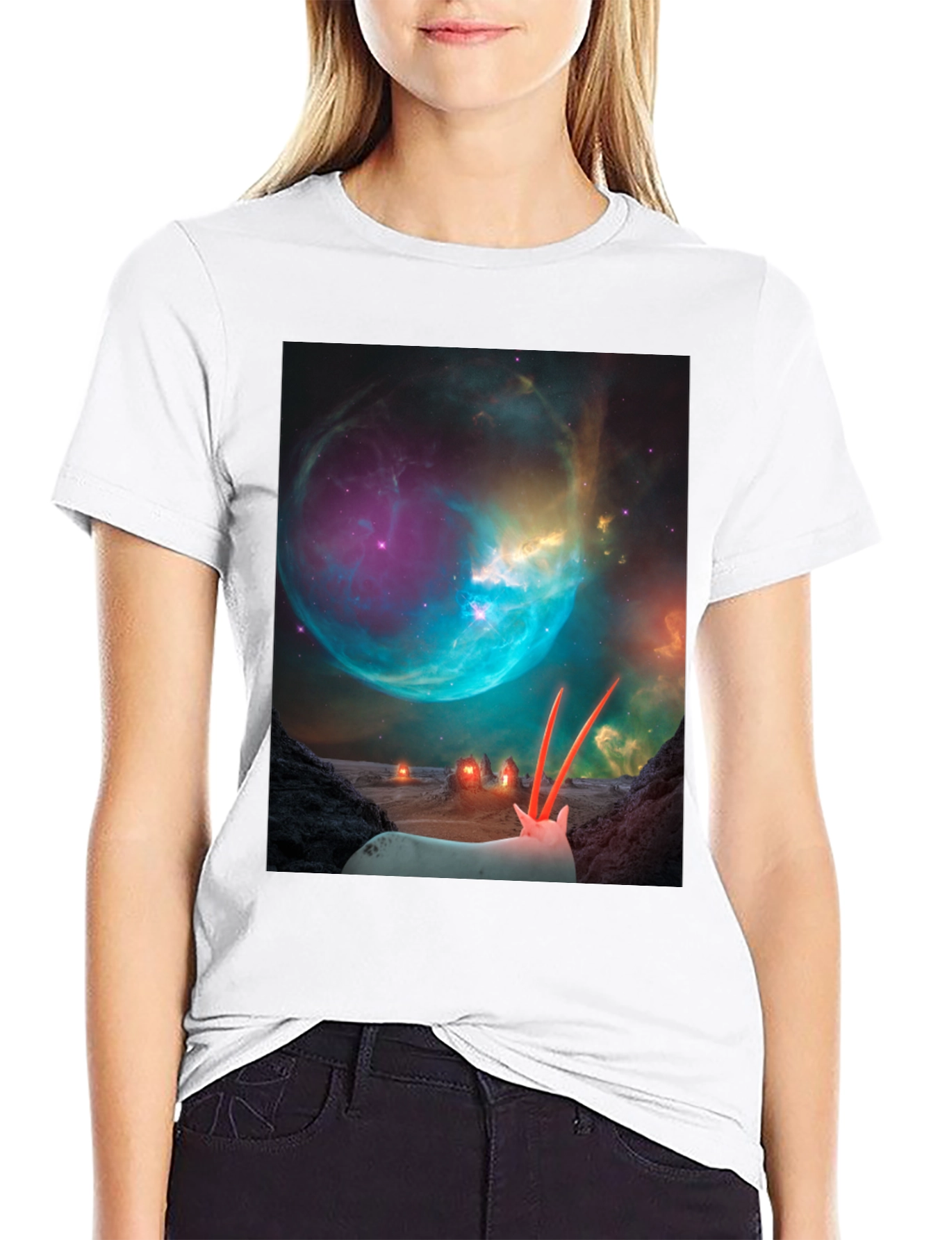 Black Sci-Fi Alien Landscape T-Shirt view 9