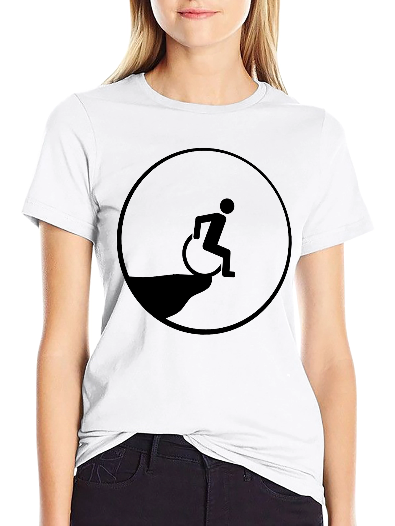 Black Edgy Humor T-Shirt - Wheelchair Cliff Design view 9