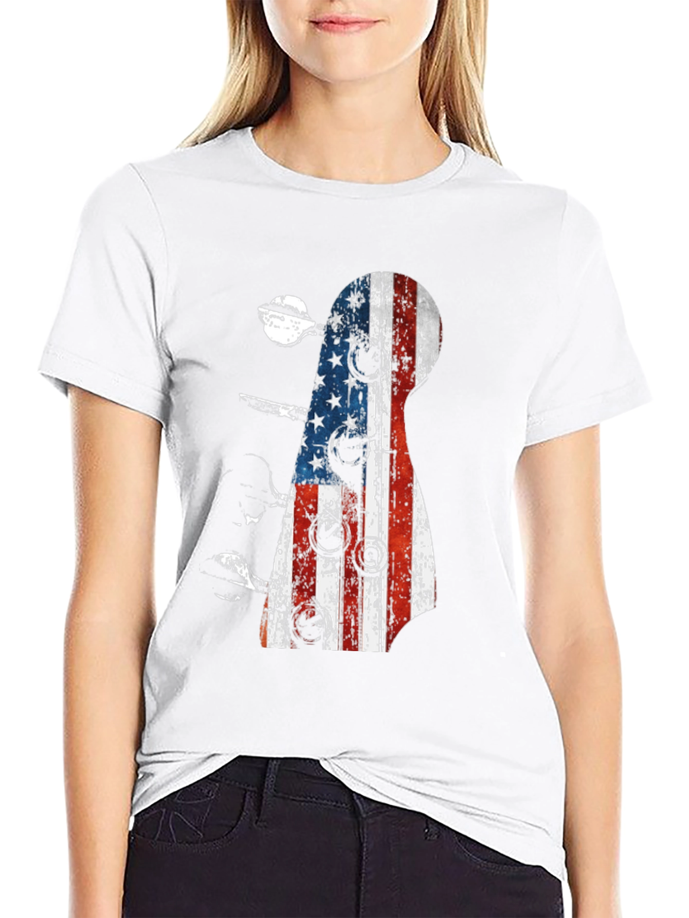 Black American Flag Guitar T-Shirt view 9
