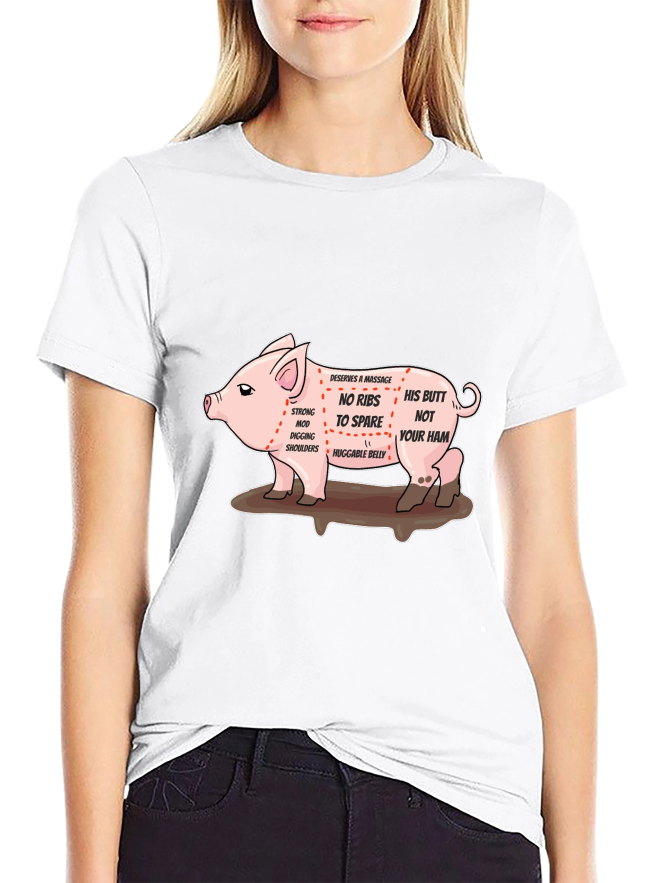 Black Funny Pig Anatomy Black T-Shirt view 9