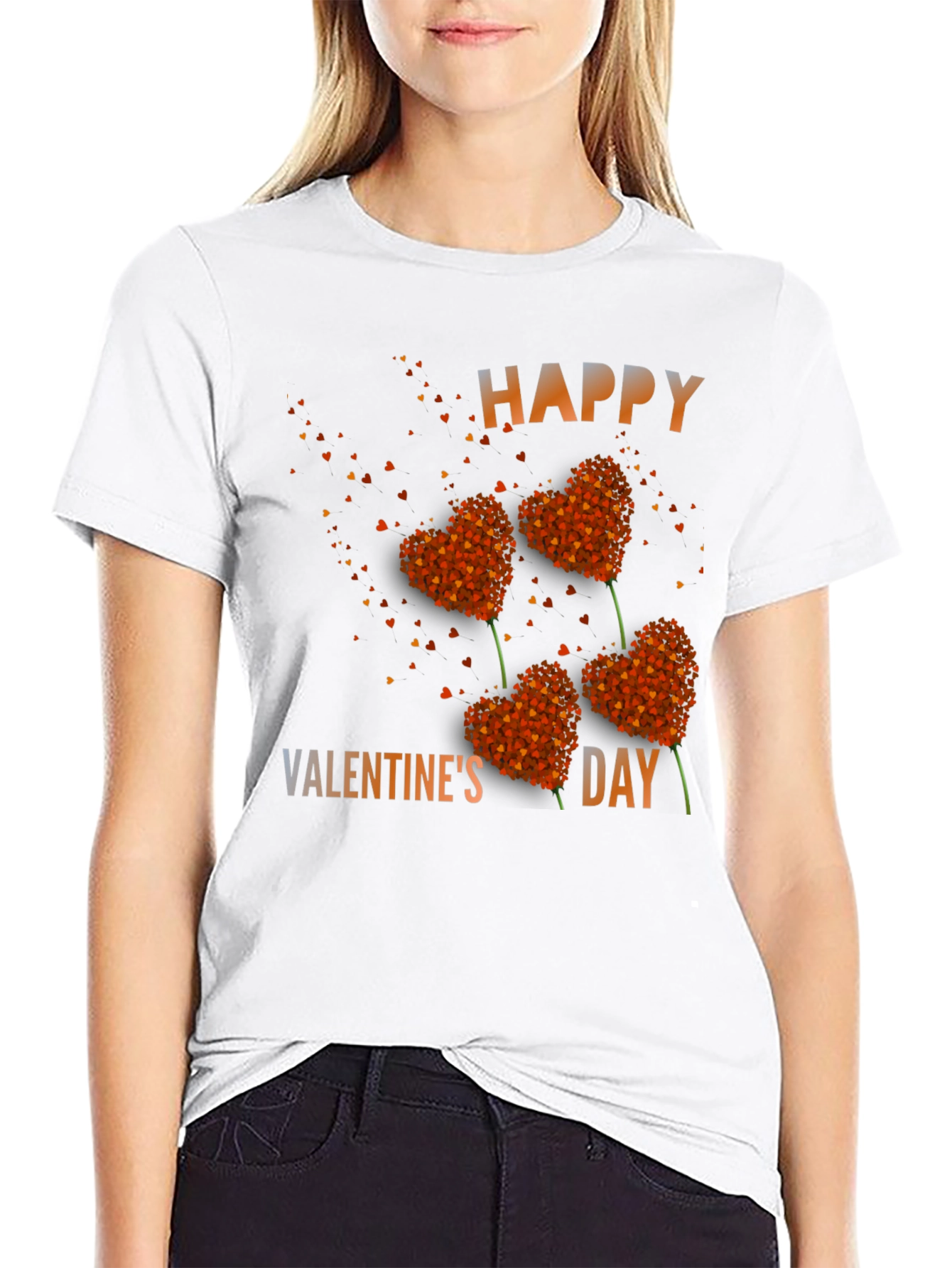 Black Happy Valentine's Day Heart Flower T-Shirt view 9