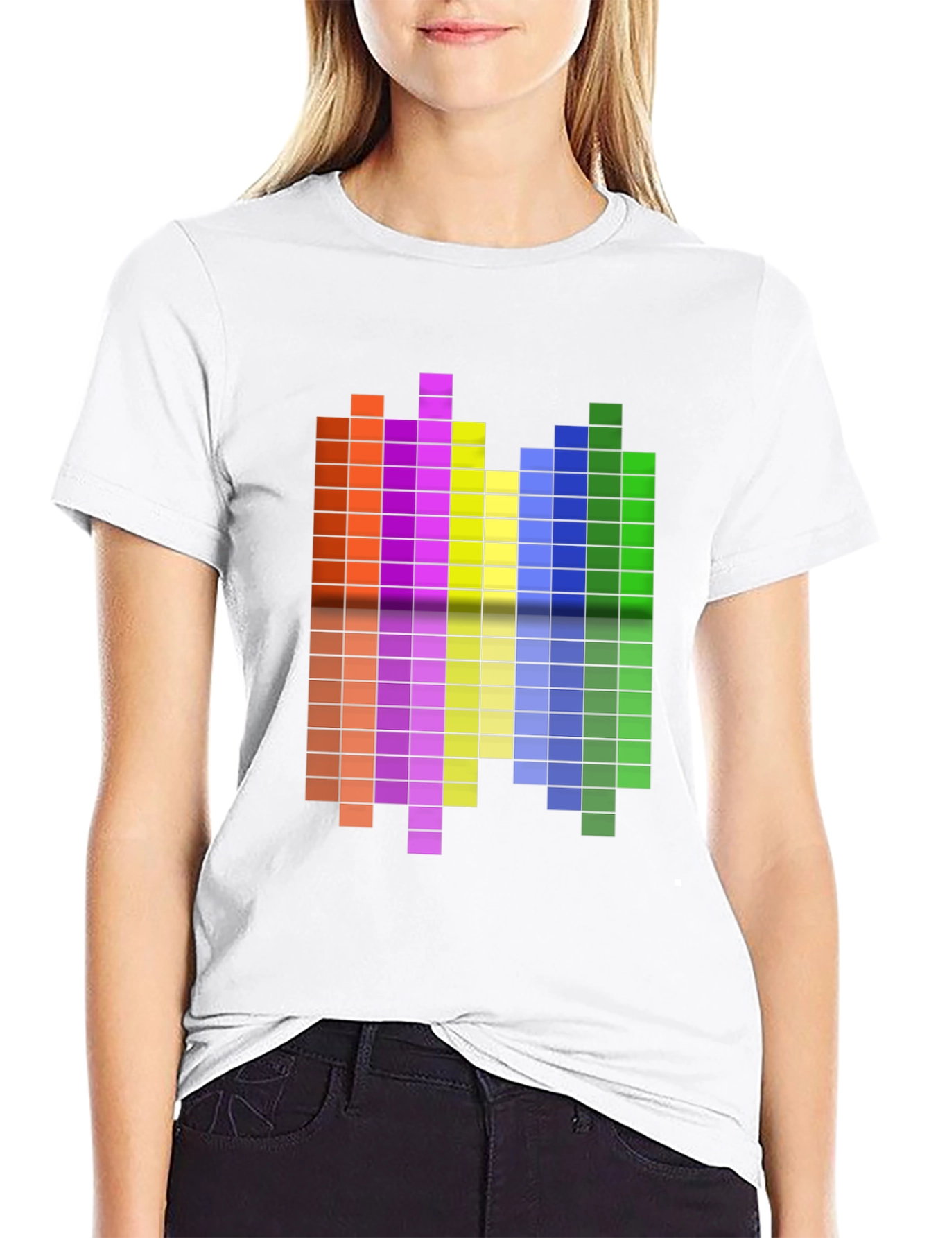 Black Retro Pixel Equalizer Graphic Tee - Black Cotton Shirt view 9