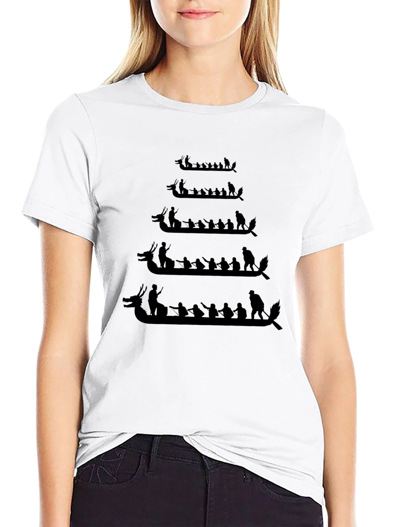 Black Dragon Boat Race T-Shirt - Black Crew Neck view 9