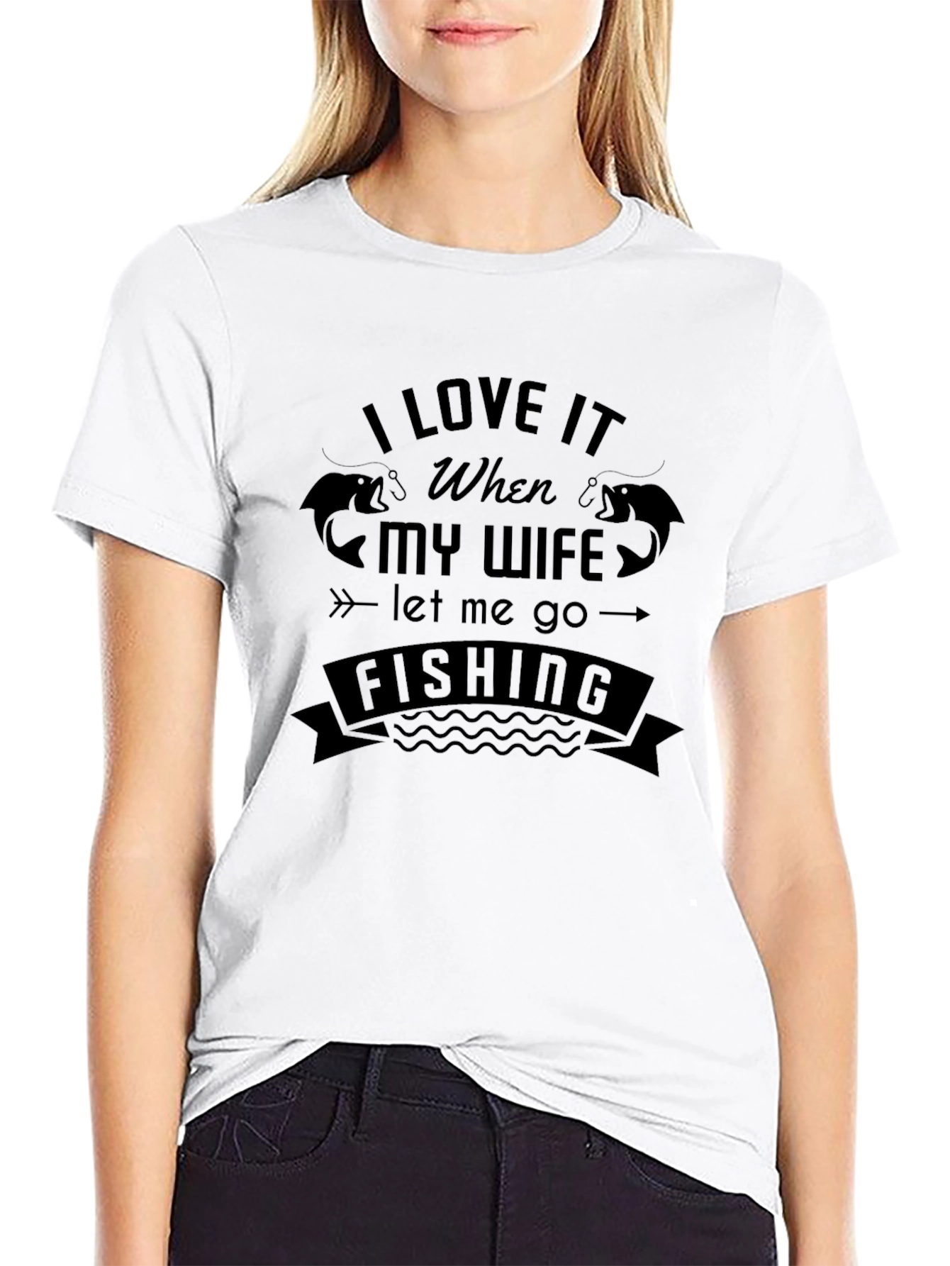 Black Fishing Lover's T-Shirt: Happy Wife, Happy Fishing! view 9