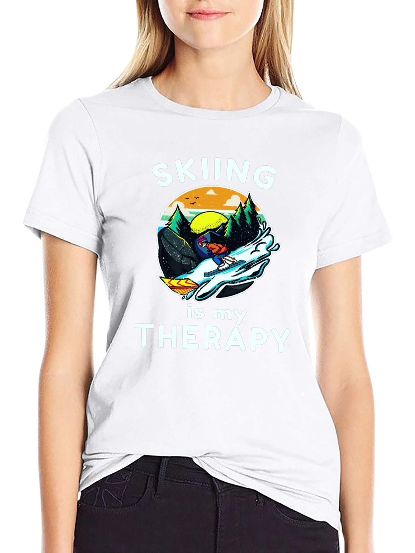 Black Skiing is My Therapy Graphic T-Shirt view 9