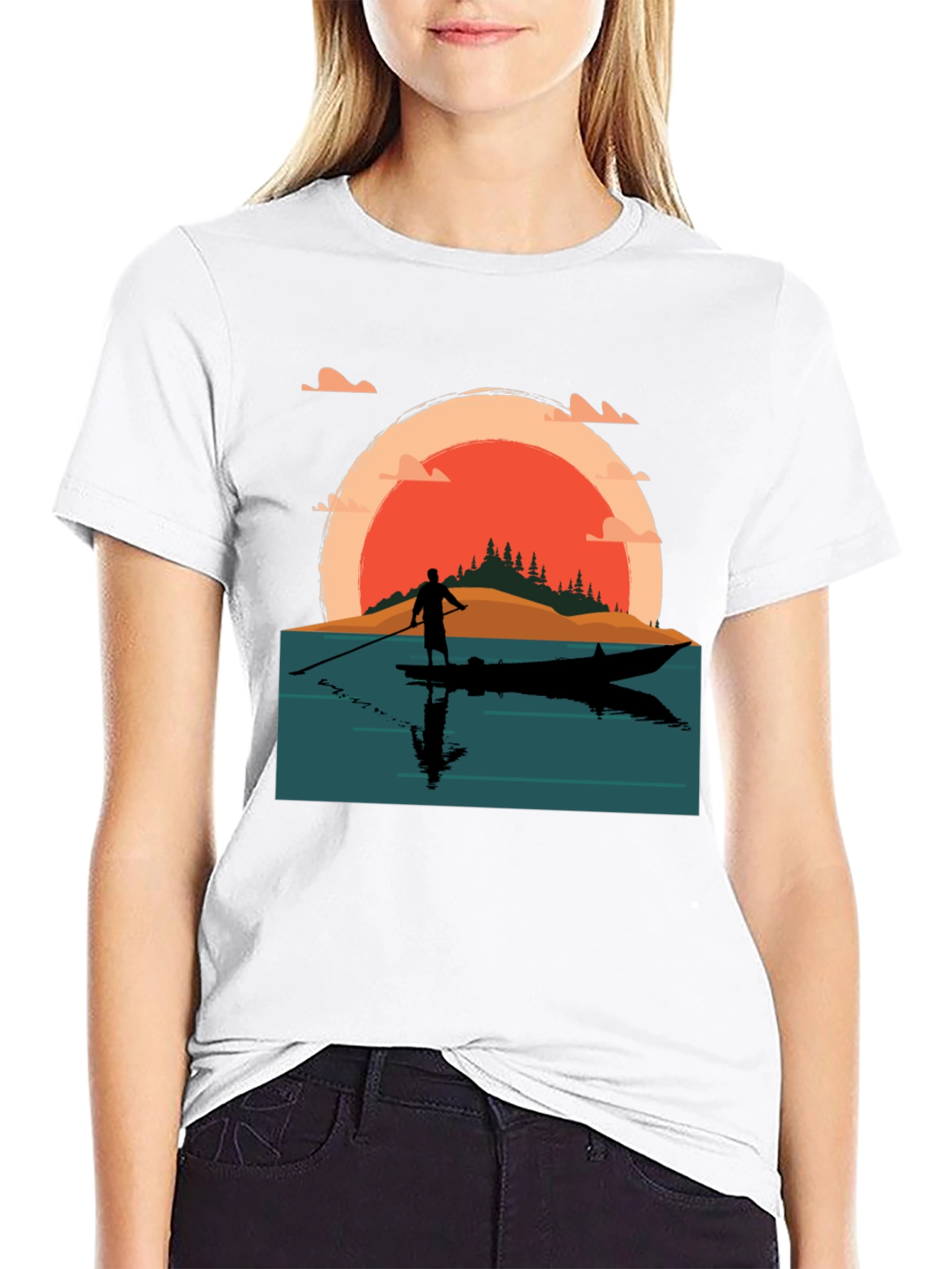 Black Sunset Paddle Board T-Shirt view 9