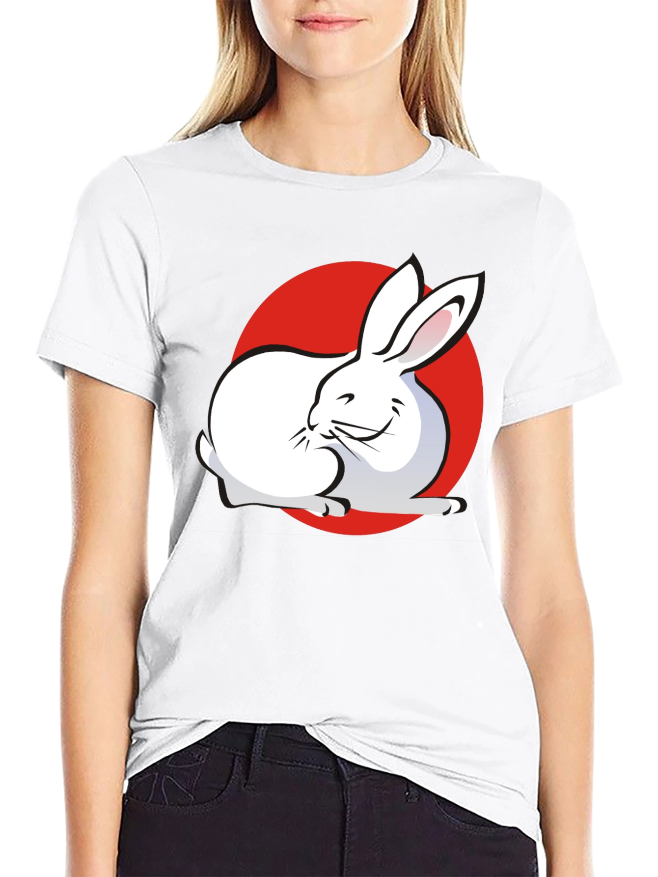 Black Rabbit & Red Circle Graphic Black T-Shirt view 9