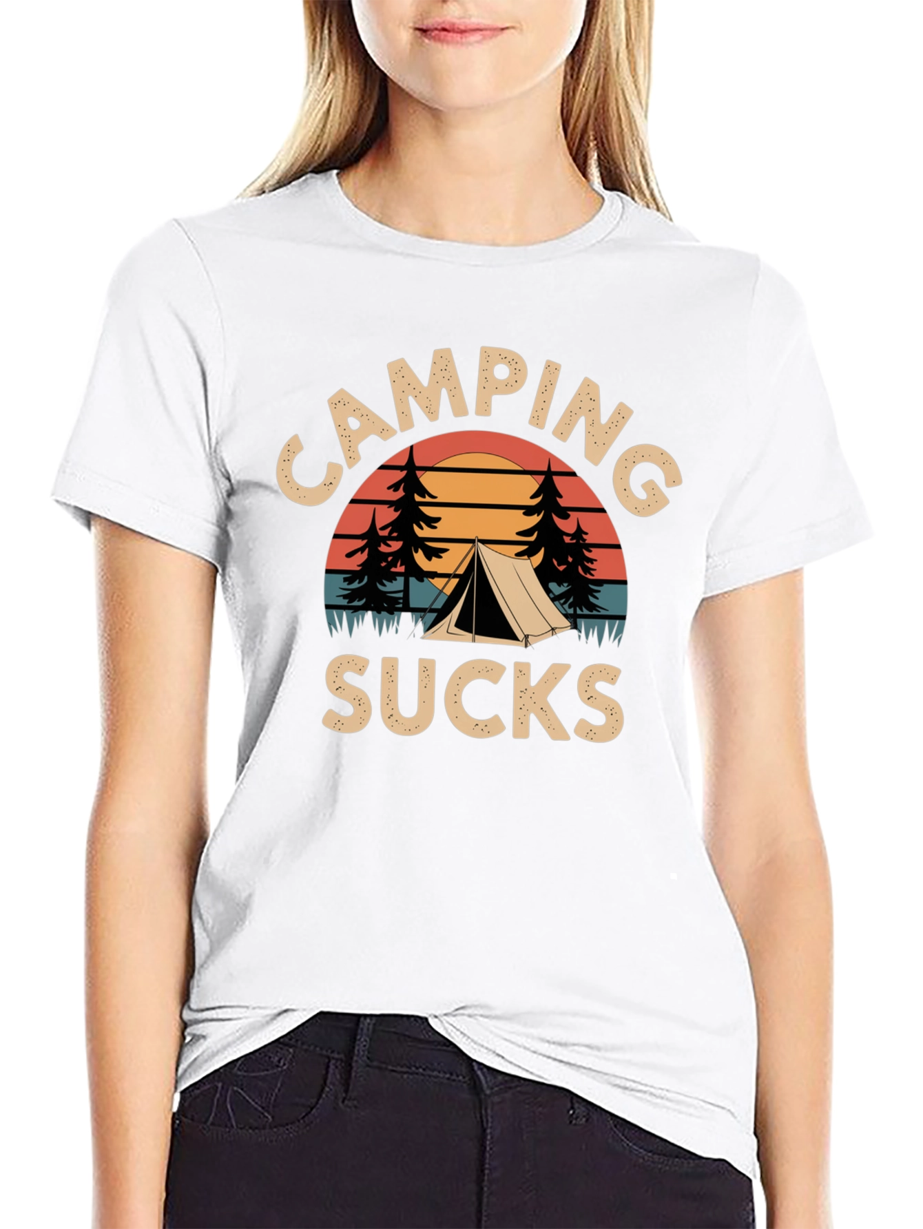 Black Camping Sucks Graphic Tee - Outdoor Humor Shirt view 9