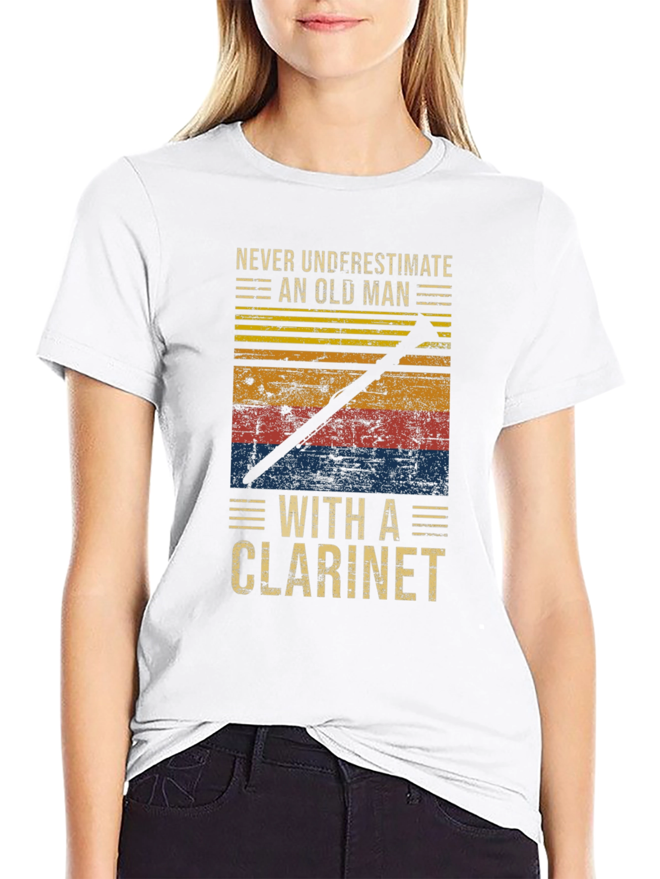 Black Never Underestimate Old Man with Clarinet T-Shirt view 9