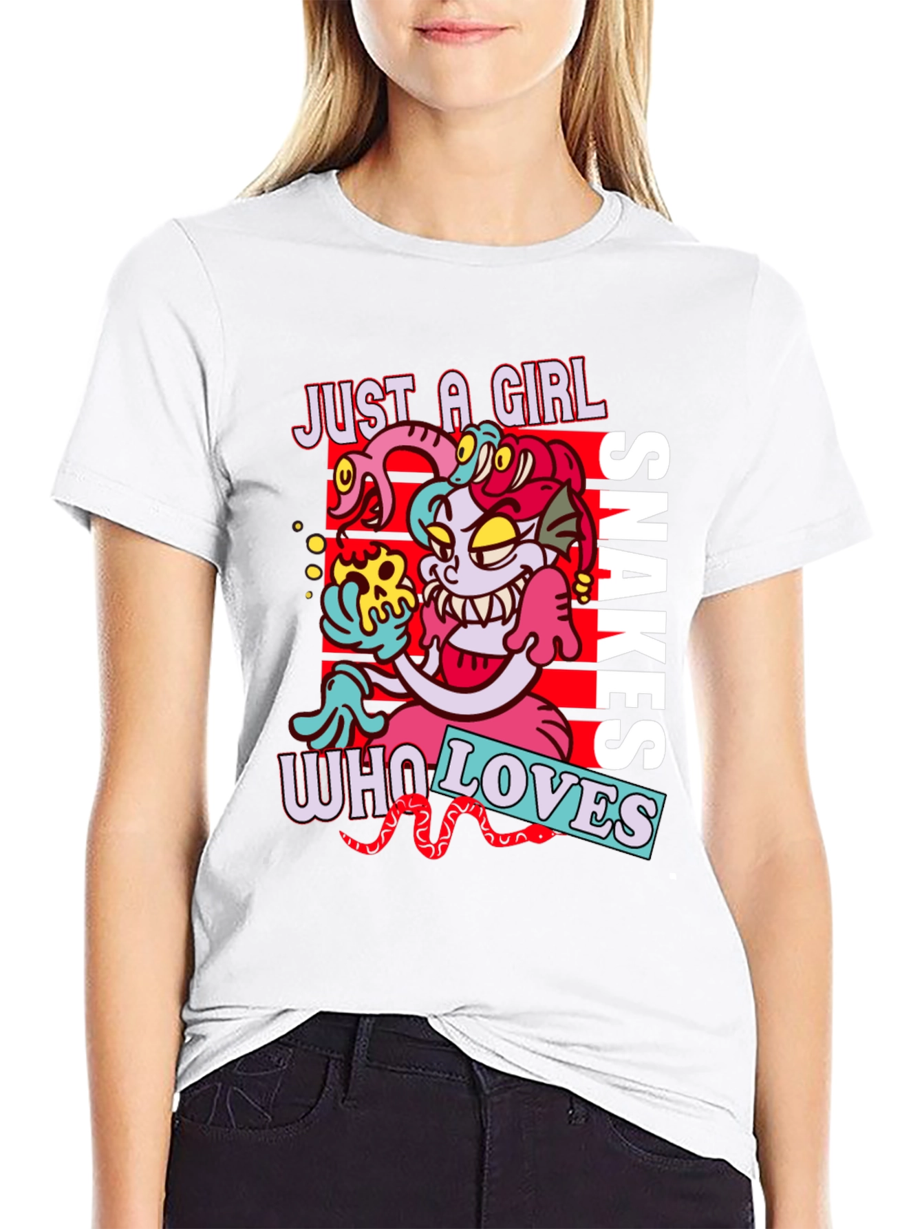 Black Just A Girl Who Loves Snakes Graphic T-Shirt view 9