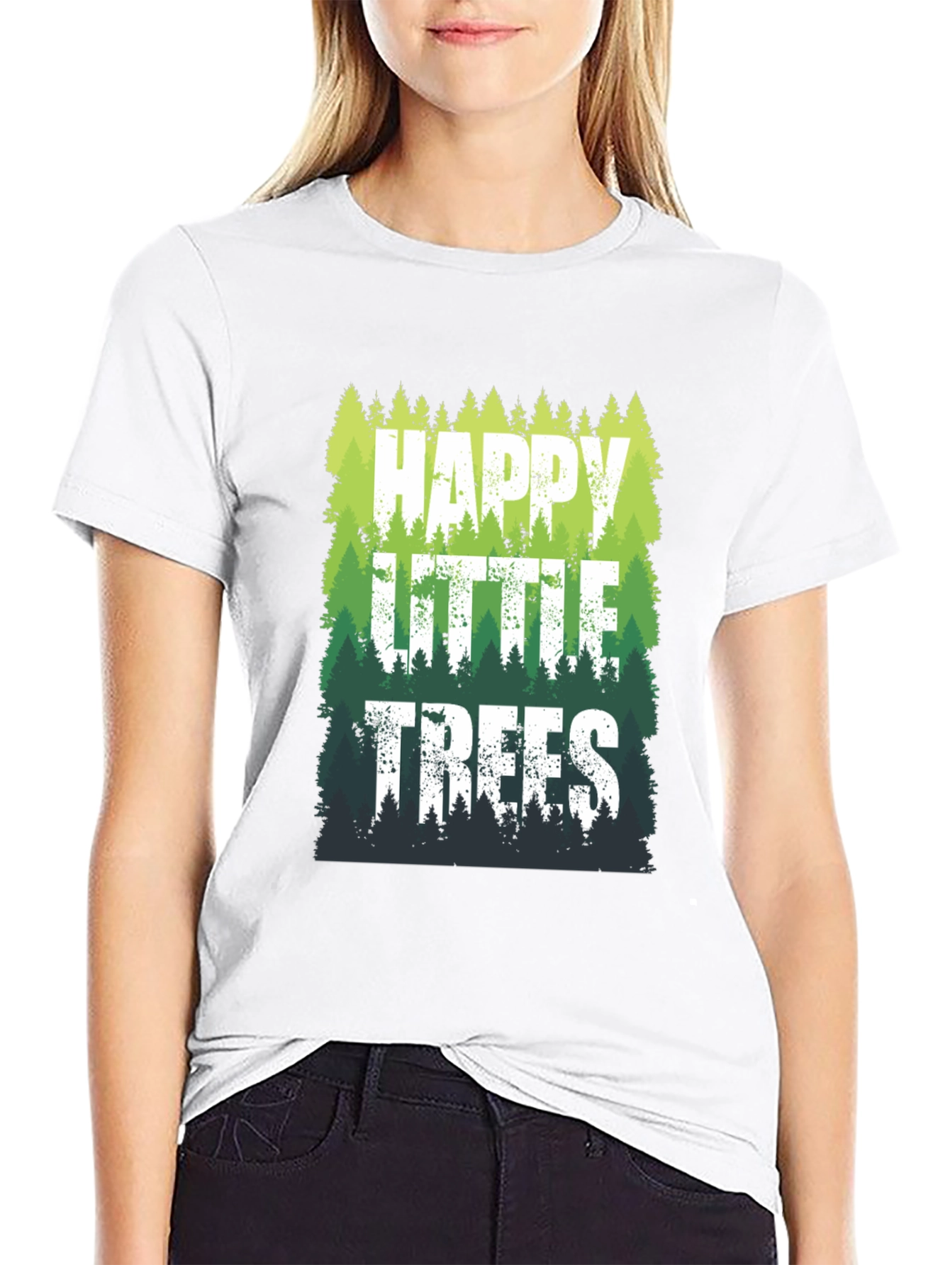 Black Happy Little Trees Graphic T-Shirt view 9