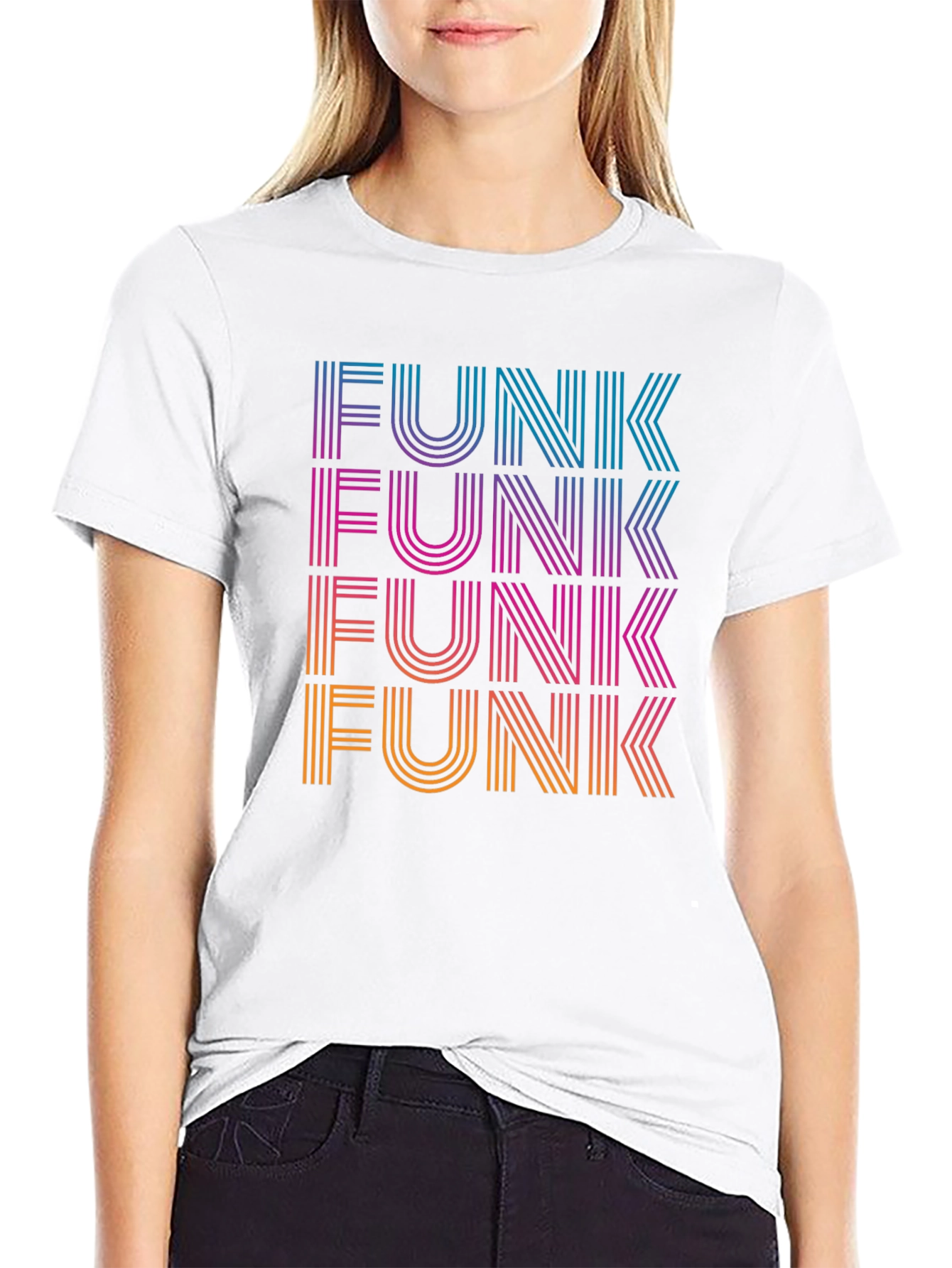 Black Retro Funk T-Shirt - Striped Text Design view 9